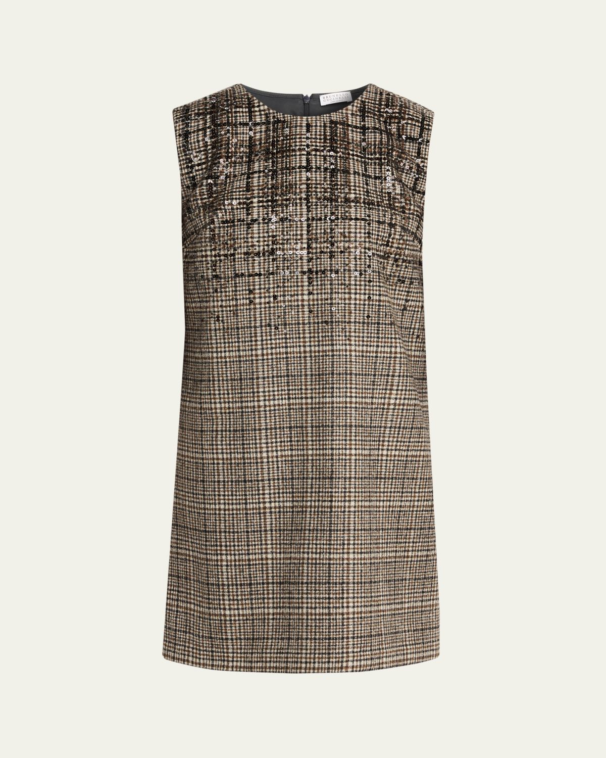 Brunello Cucinelli Sequined Plaid Jacquard Sleeveless Dress | Thumbnail 1 Brunello Cucinelli Sequined Plaid Jacquard Sleeveless Dress | Thumbnail 1