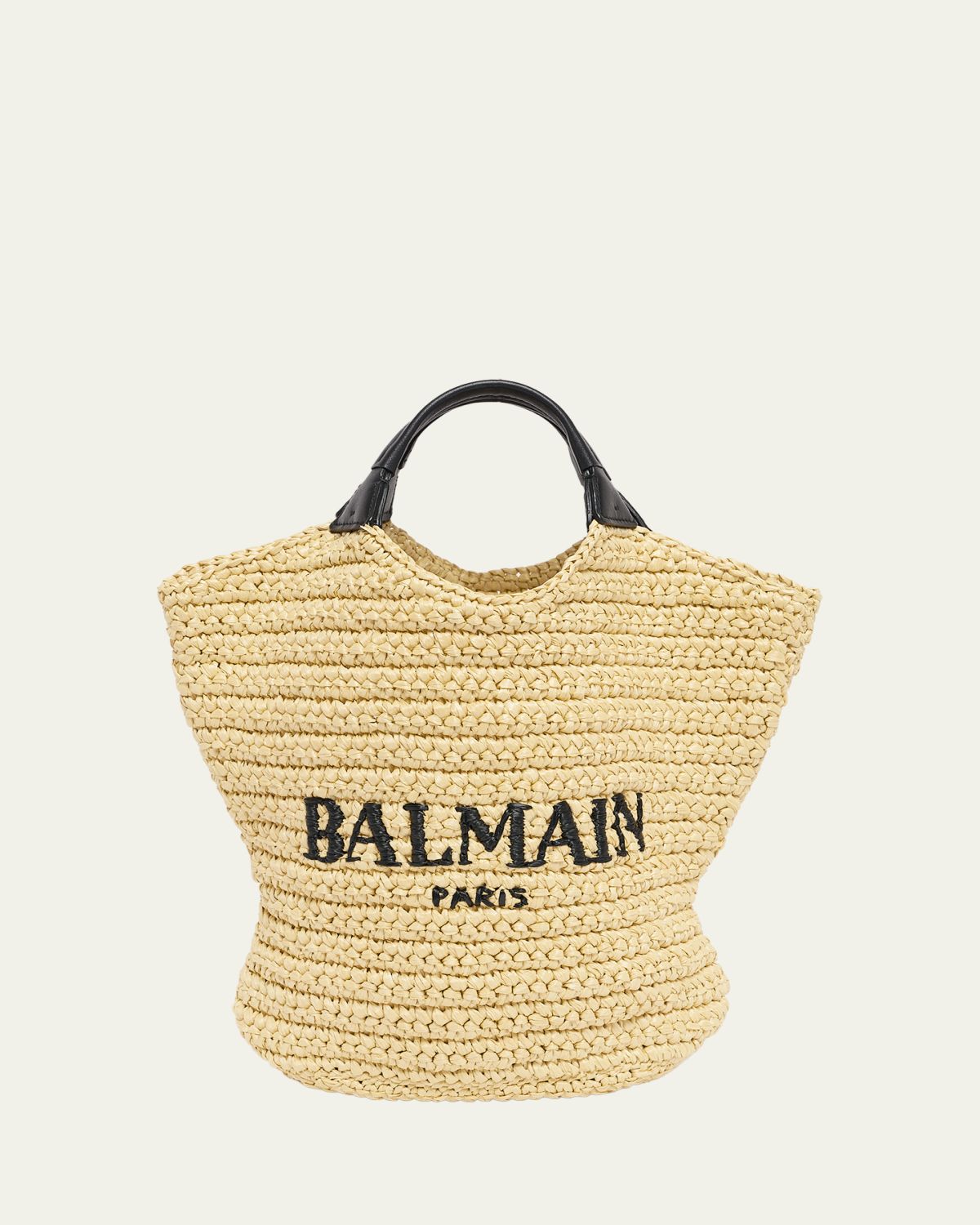 Balmain Cabas Mini Faux Raffia Top-Handle Bag