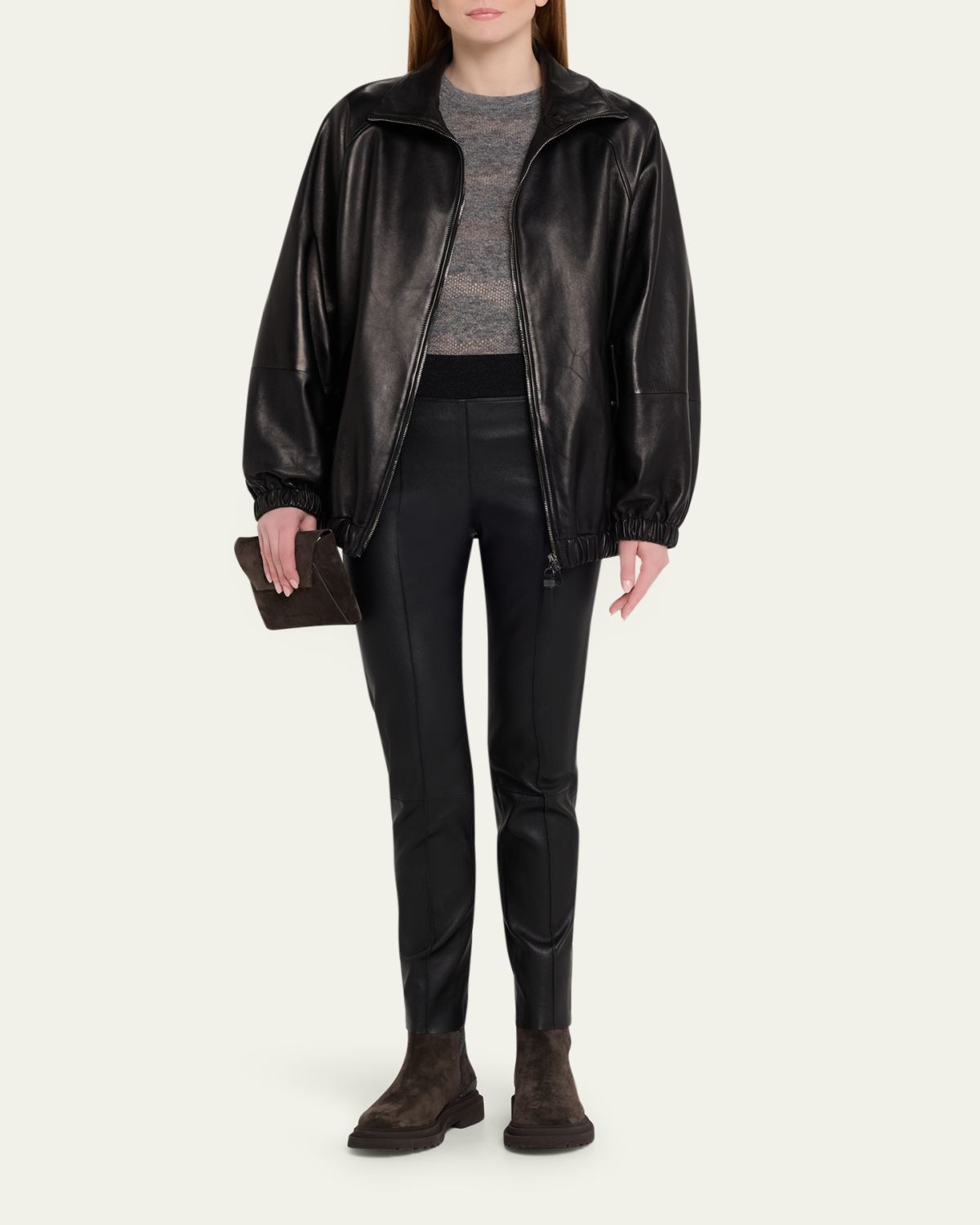 Brunello Cucinelli Leather Ankle Pants | Thumbnail 2