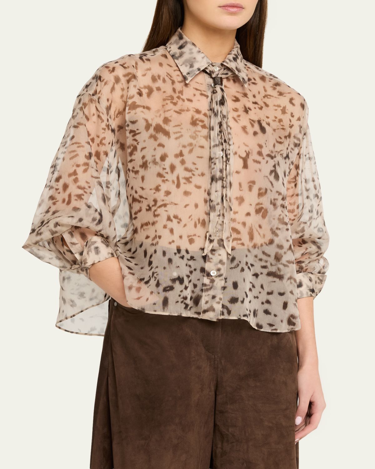 Brunello Cucinelli Printed Silk Chiffon Shirt | Thumbnail 4