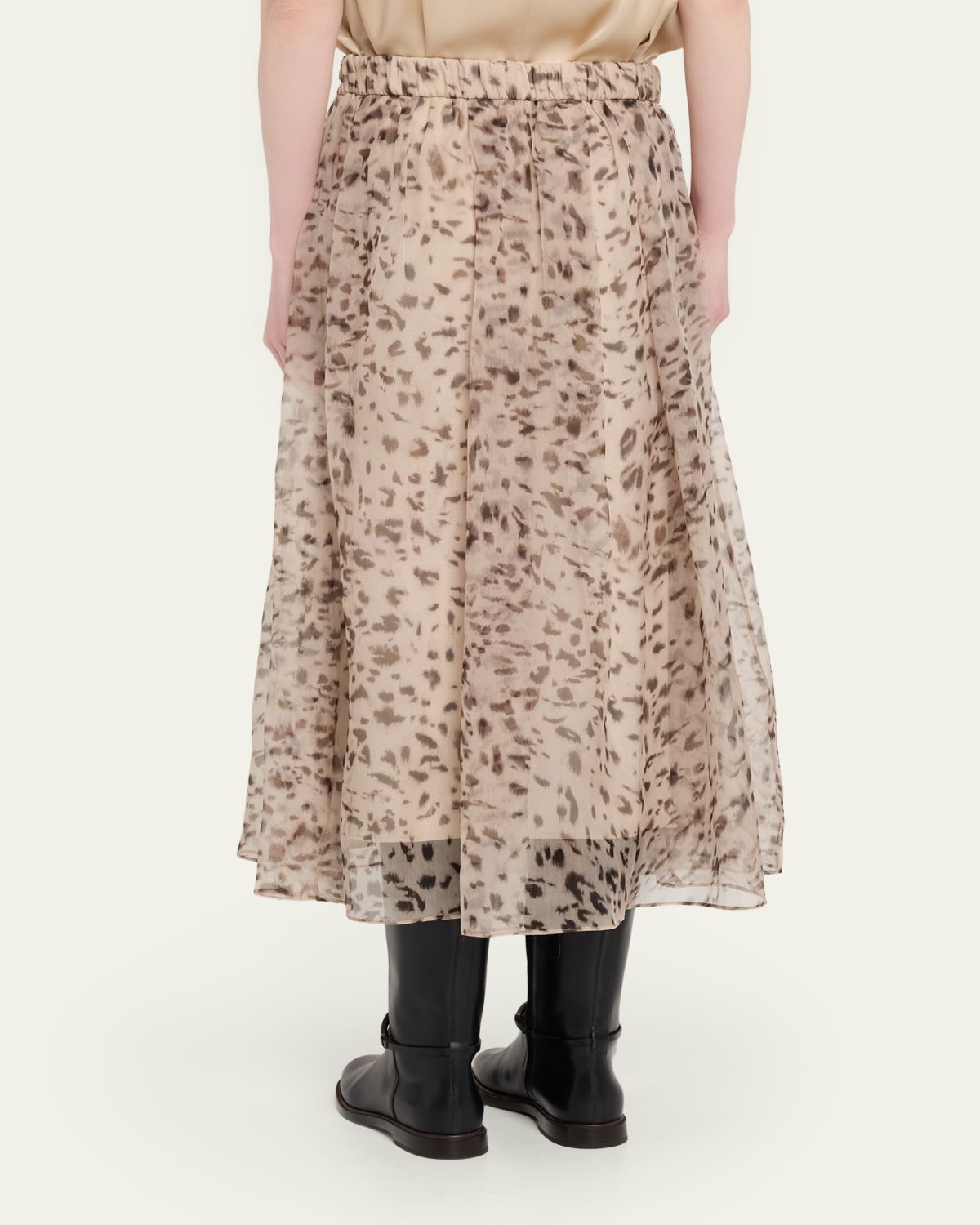 Brunello Cucinelli Printed Silk A-Line Midi Skirt | Thumbnail 3