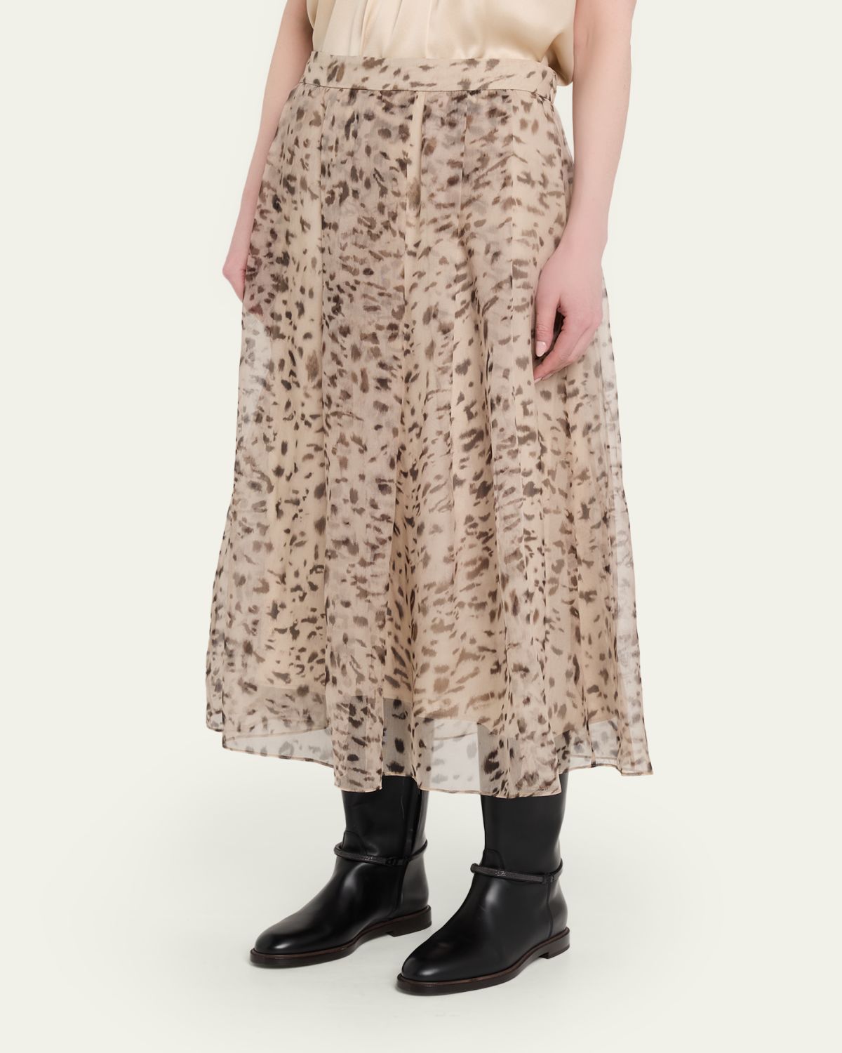Brunello Cucinelli Printed Silk A-Line Midi Skirt | Thumbnail 4