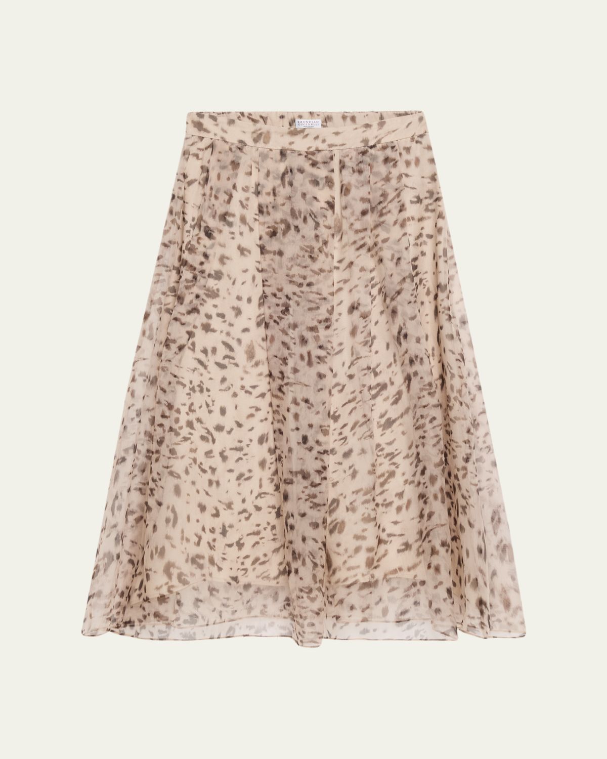 Brunello Cucinelli Printed Silk A-Line Midi Skirt