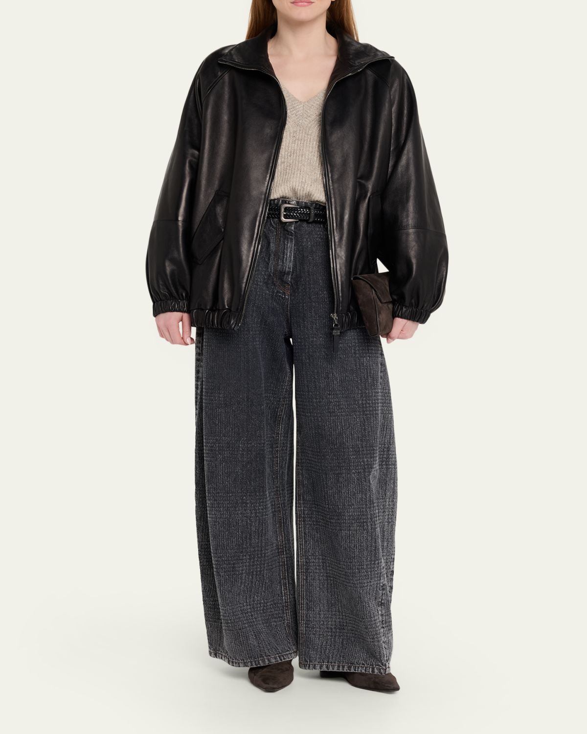 Brunello Cucinelli Leather Zip-Front Jacket | Thumbnail 2