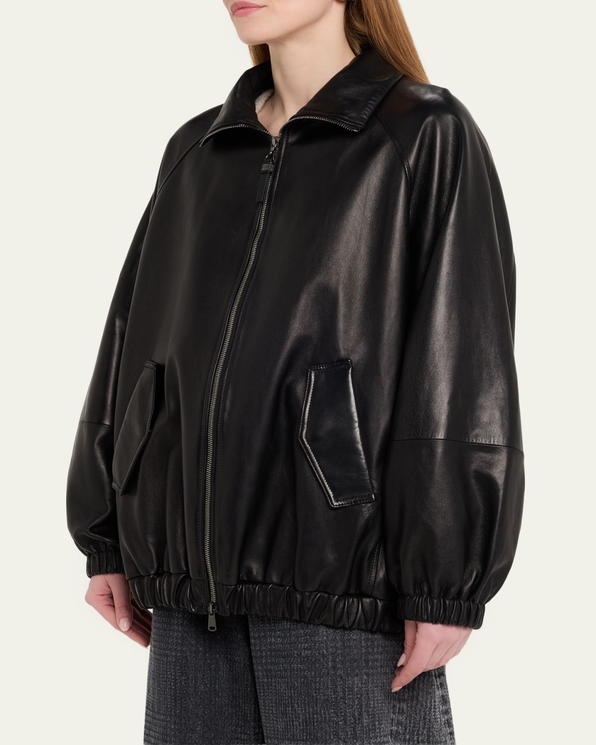Brunello Cucinelli Leather Zip-Front Jacket | Thumbnail 4
