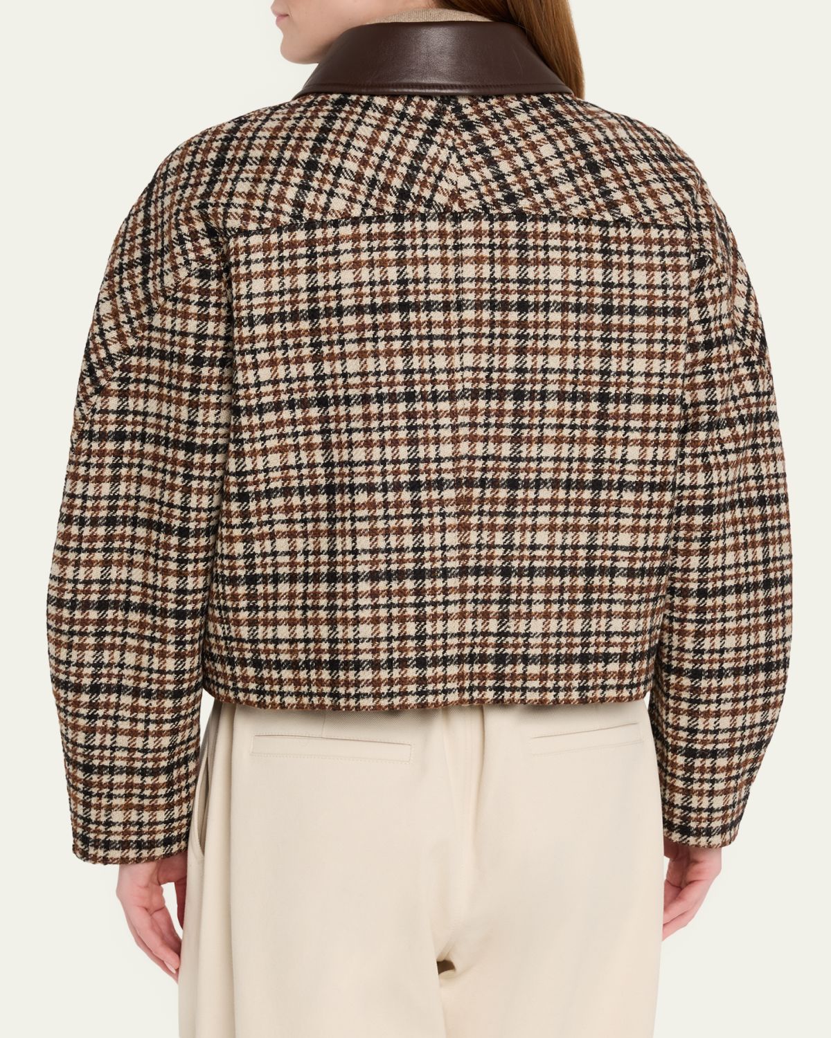 Brunello Cucinelli Leather-Collar Check Boxy Car Coat | Thumbnail 3 Brunello Cucinelli Leather-Collar Check Boxy Car Coat | Thumbnail 3