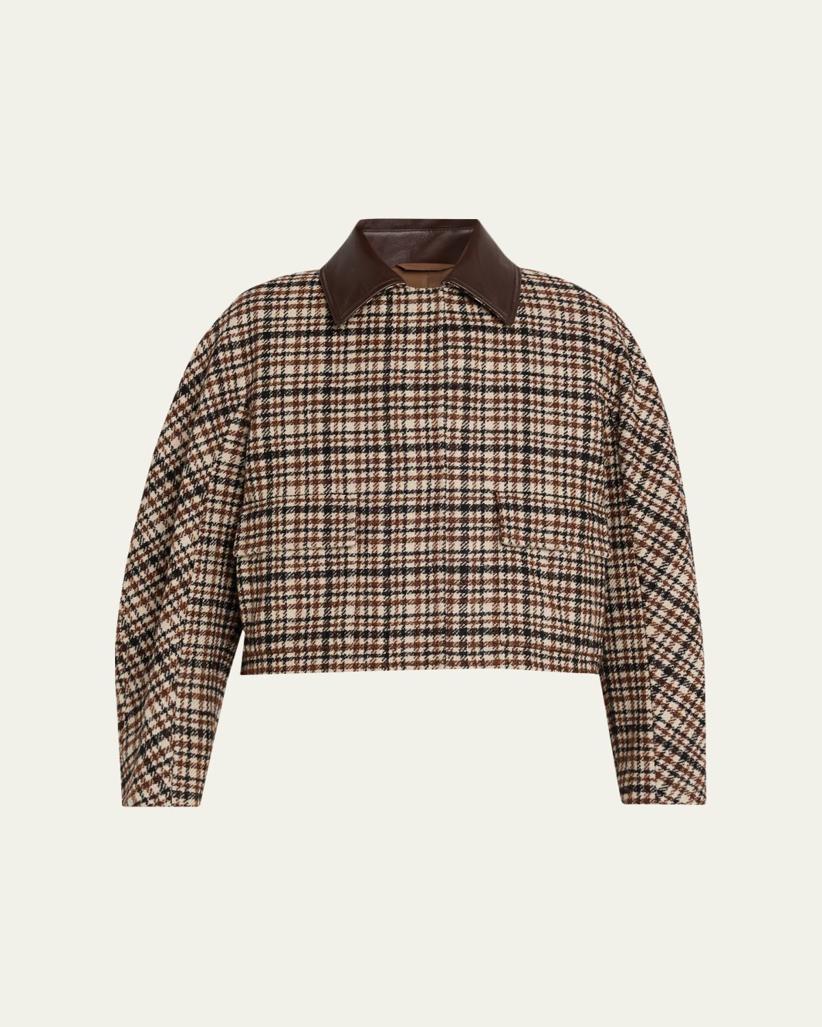 Brunello Cucinelli Leather-Collar Check Boxy Car Coat