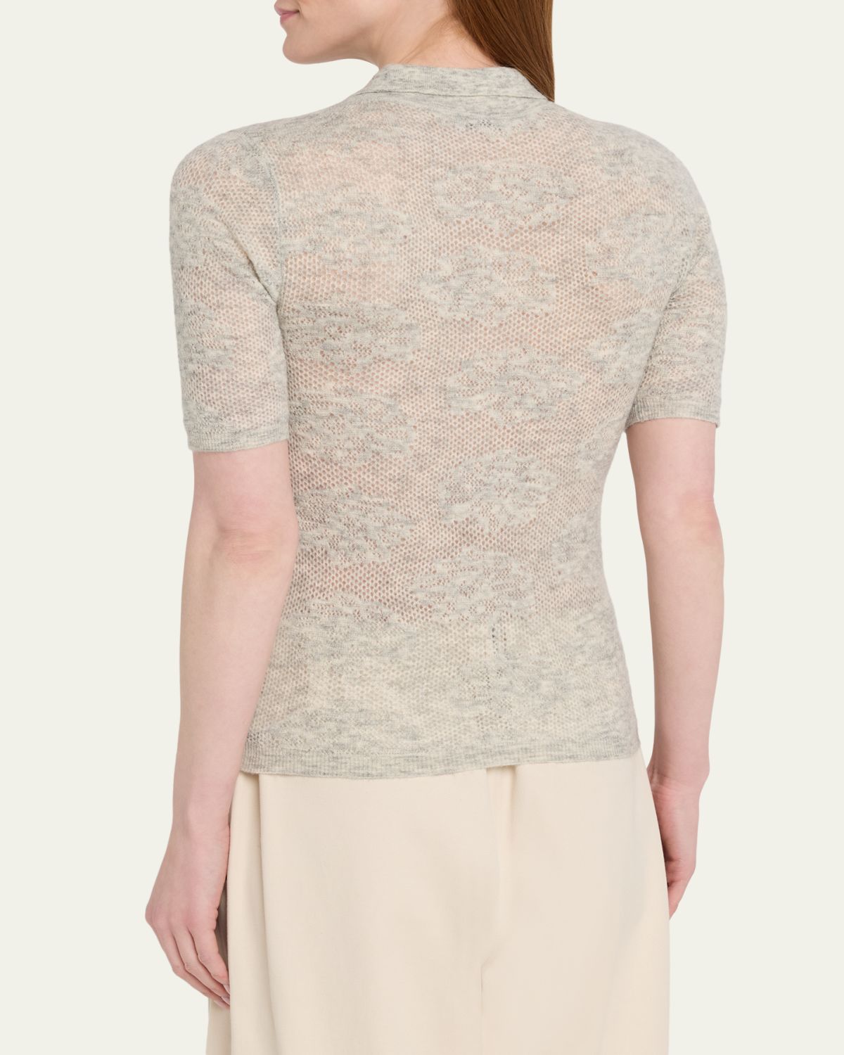 Brunello Cucinelli Lace-Effect Polo Short-Sleeve Sweater | Thumbnail 3 Brunello Cucinelli Lace-Effect Polo Short-Sleeve Sweater | Thumbnail 3