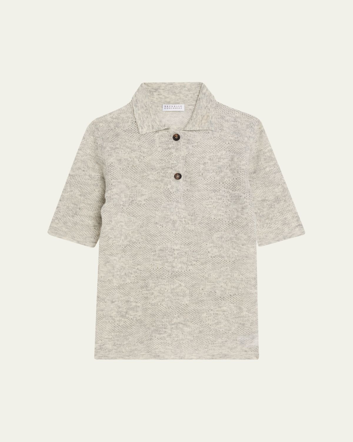 Brunello Cucinelli Lace-Effect Polo Short-Sleeve Sweater
