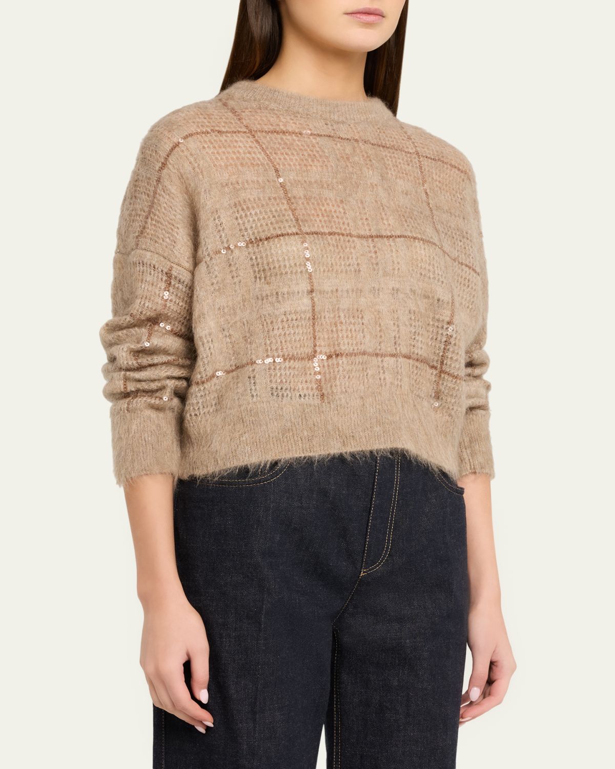 Brunello Cucinelli Paillette Check Mohair Crewneck Sweater | Thumbnail 4 Brunello Cucinelli Paillette Check Mohair Crewneck Sweater | Thumbnail 4