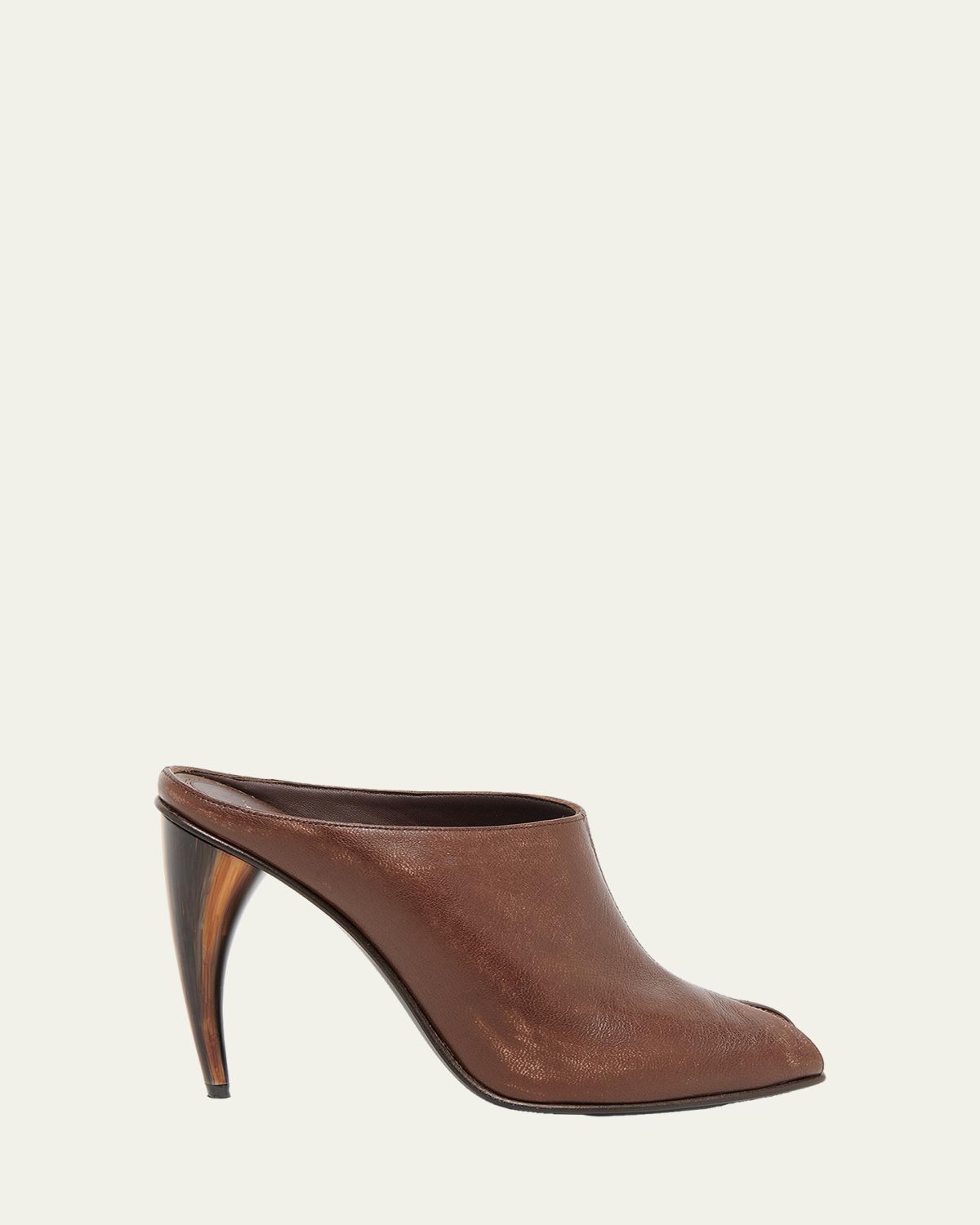 McQueen 105mm Horn Leather Peep-Toe Mules
