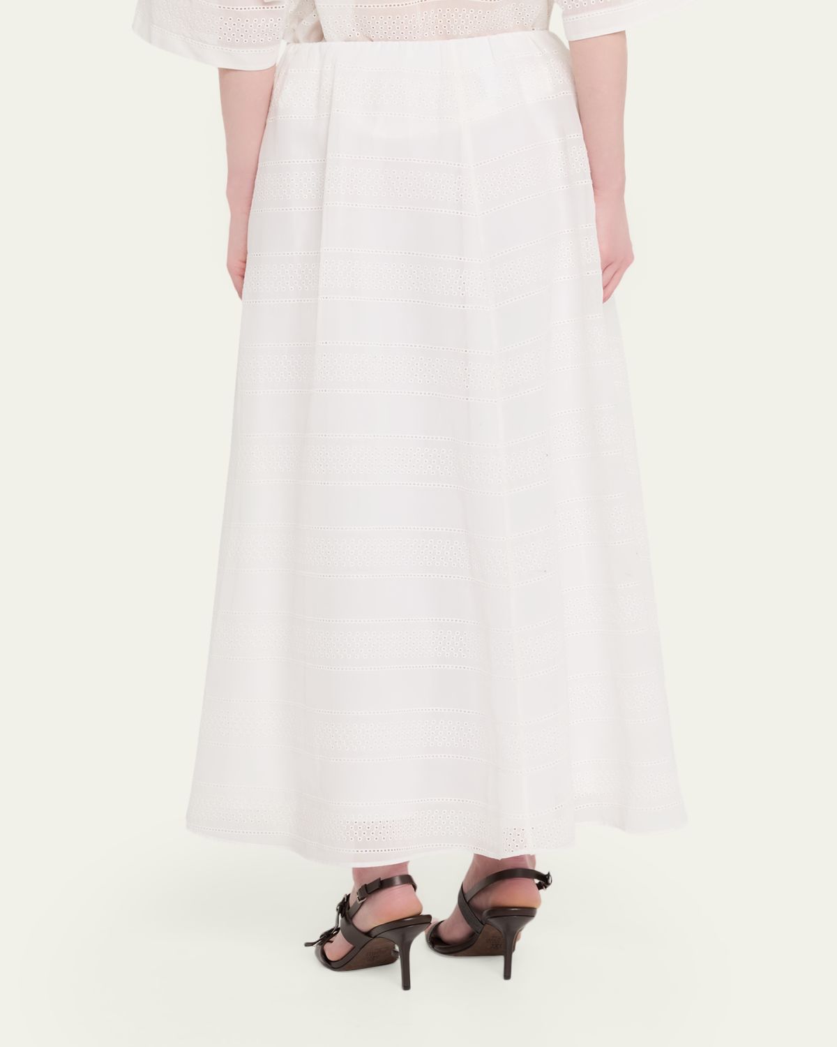 Brunello Cucinelli Long Eyelet Cotton Skirt | Thumbnail 3
