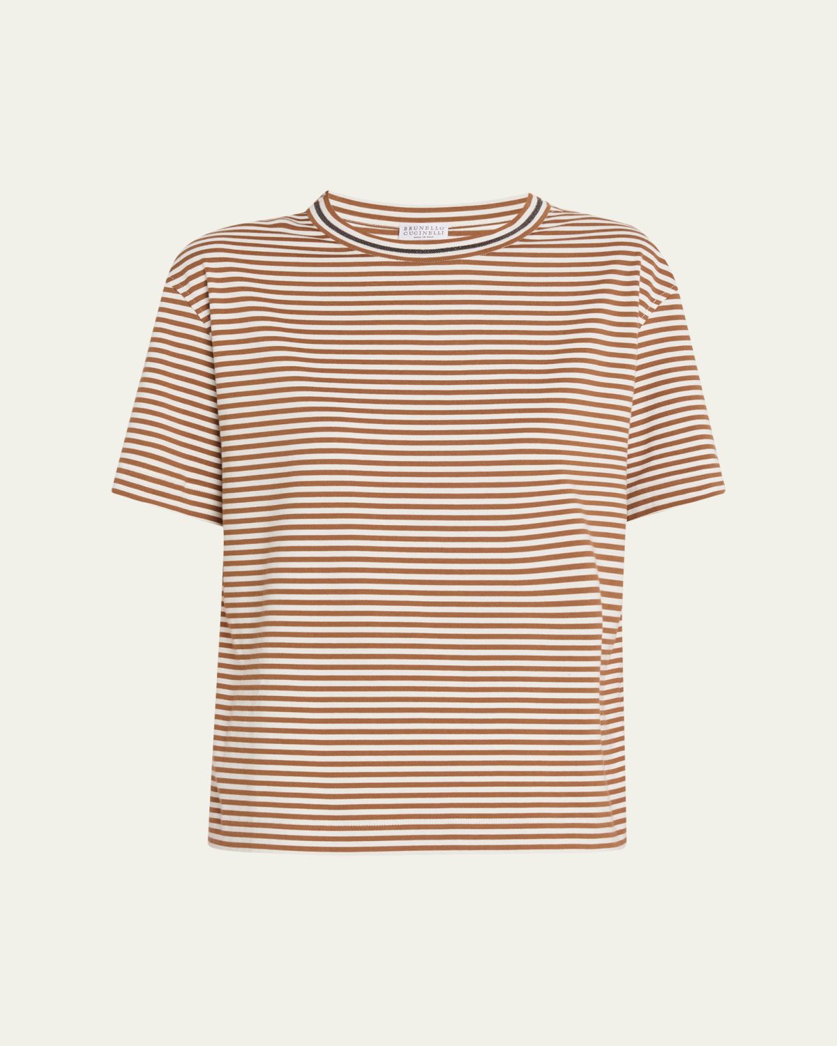 Brunello Cucinelli Monili Trim Striped Cotton T-Shirt | Thumbnail 6 Brunello Cucinelli Monili Trim Striped Cotton T-Shirt | Thumbnail 6