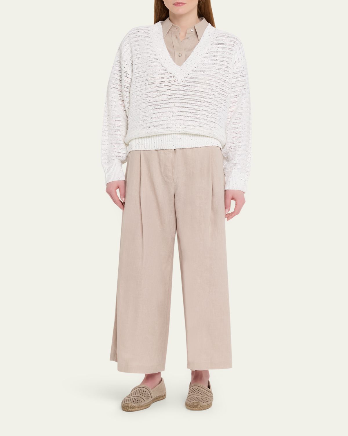 Brunello Cucinelli Linen-Blend Sequin V-Neck Sweater | Thumbnail 2 Brunello Cucinelli Linen-Blend Sequin V-Neck Sweater | Thumbnail 2