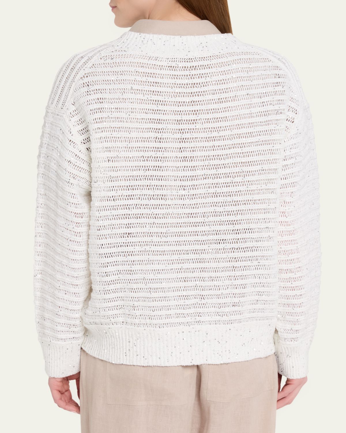 Brunello Cucinelli Linen-Blend Sequin V-Neck Sweater | Thumbnail 3 Brunello Cucinelli Linen-Blend Sequin V-Neck Sweater | Thumbnail 3
