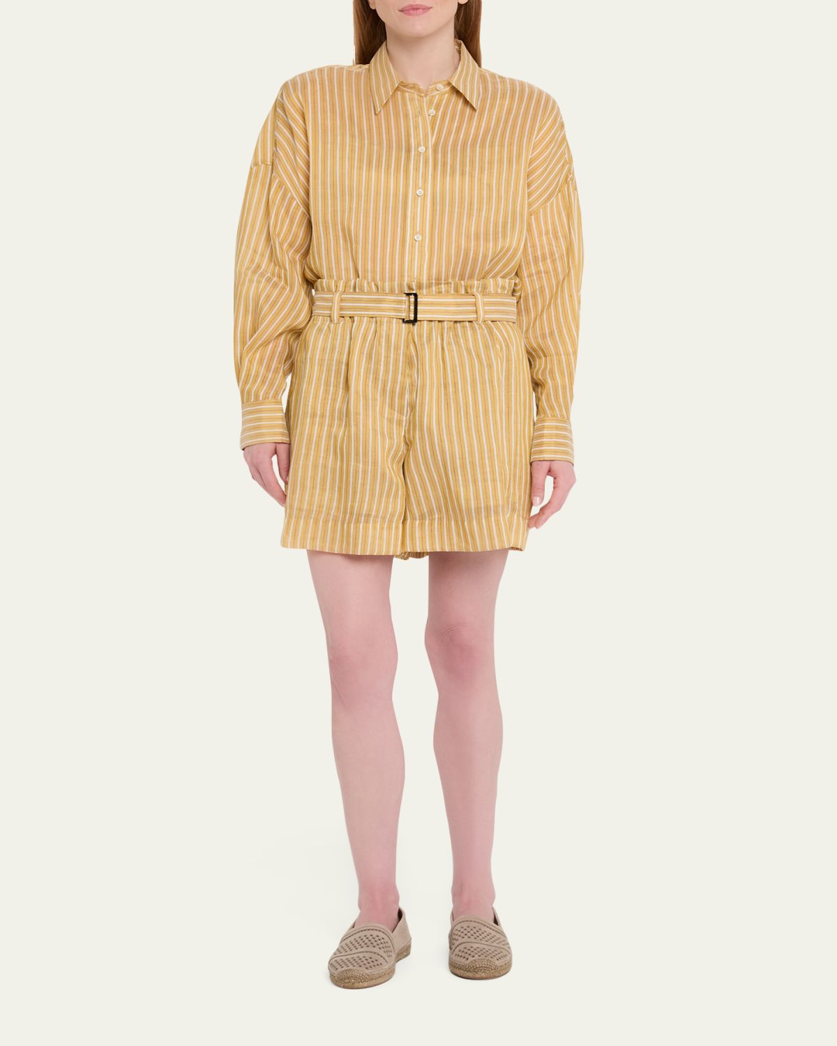 Brunello Cucinelli Striped Linen and Silk Button-Down Shirt | Thumbnail 2 Brunello Cucinelli Striped Linen and Silk Button-Down Shirt | Thumbnail 2