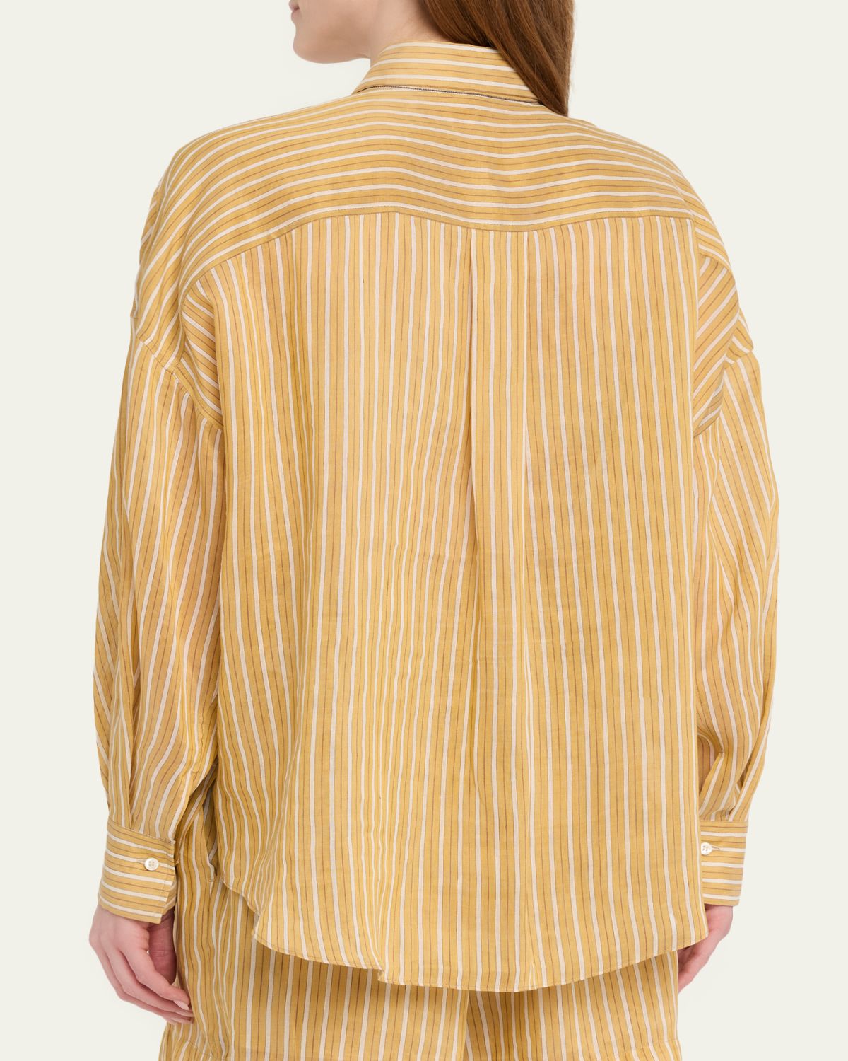 Brunello Cucinelli Striped Linen and Silk Button-Down Shirt | Thumbnail 3