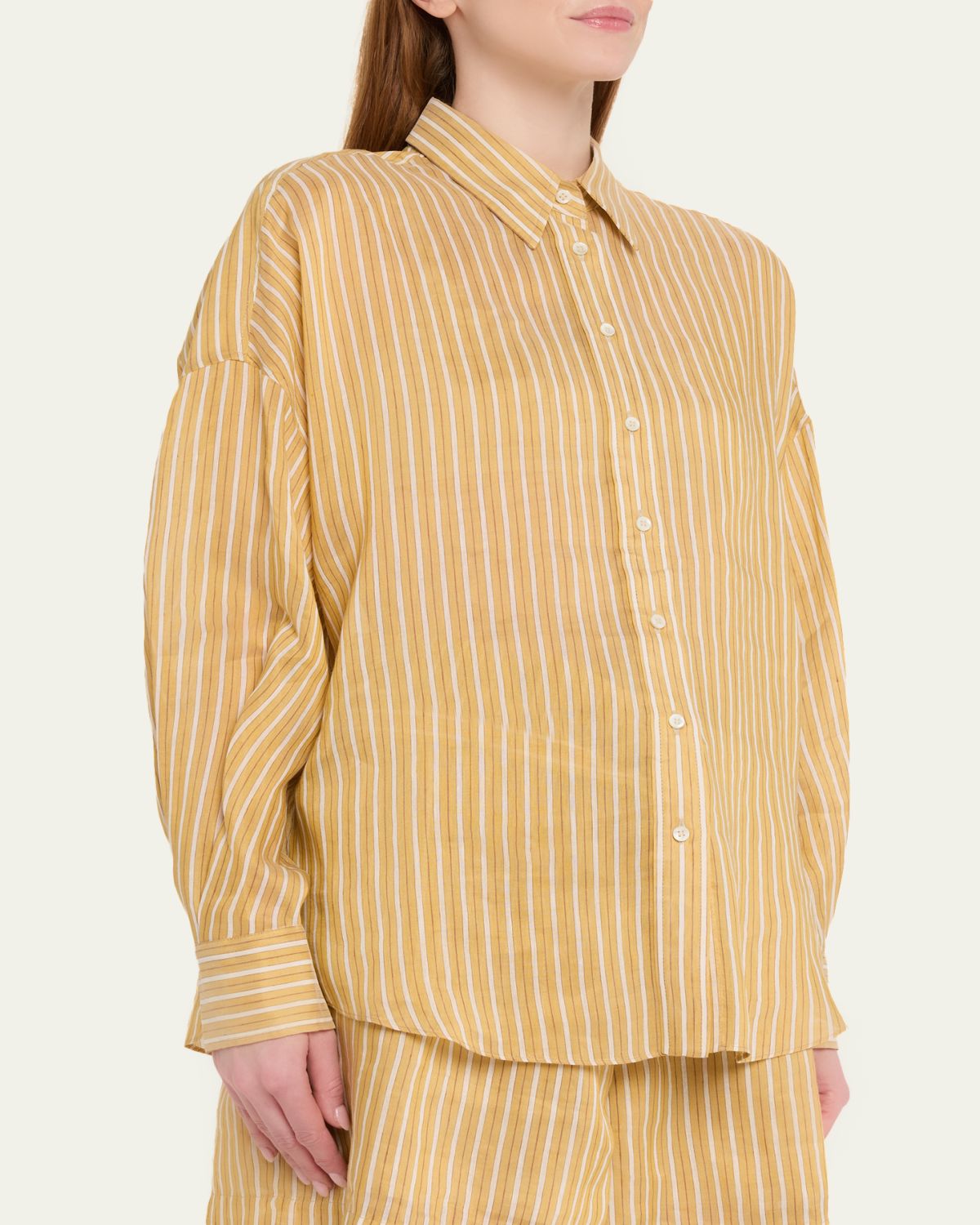 Brunello Cucinelli Striped Linen and Silk Button-Down Shirt | Thumbnail 4 Brunello Cucinelli Striped Linen and Silk Button-Down Shirt | Thumbnail 4