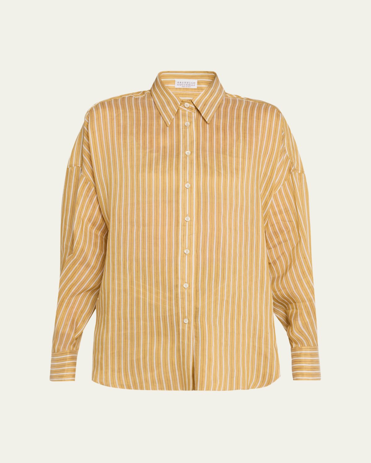 Brunello Cucinelli Striped Linen and Silk Button-Down Shirt