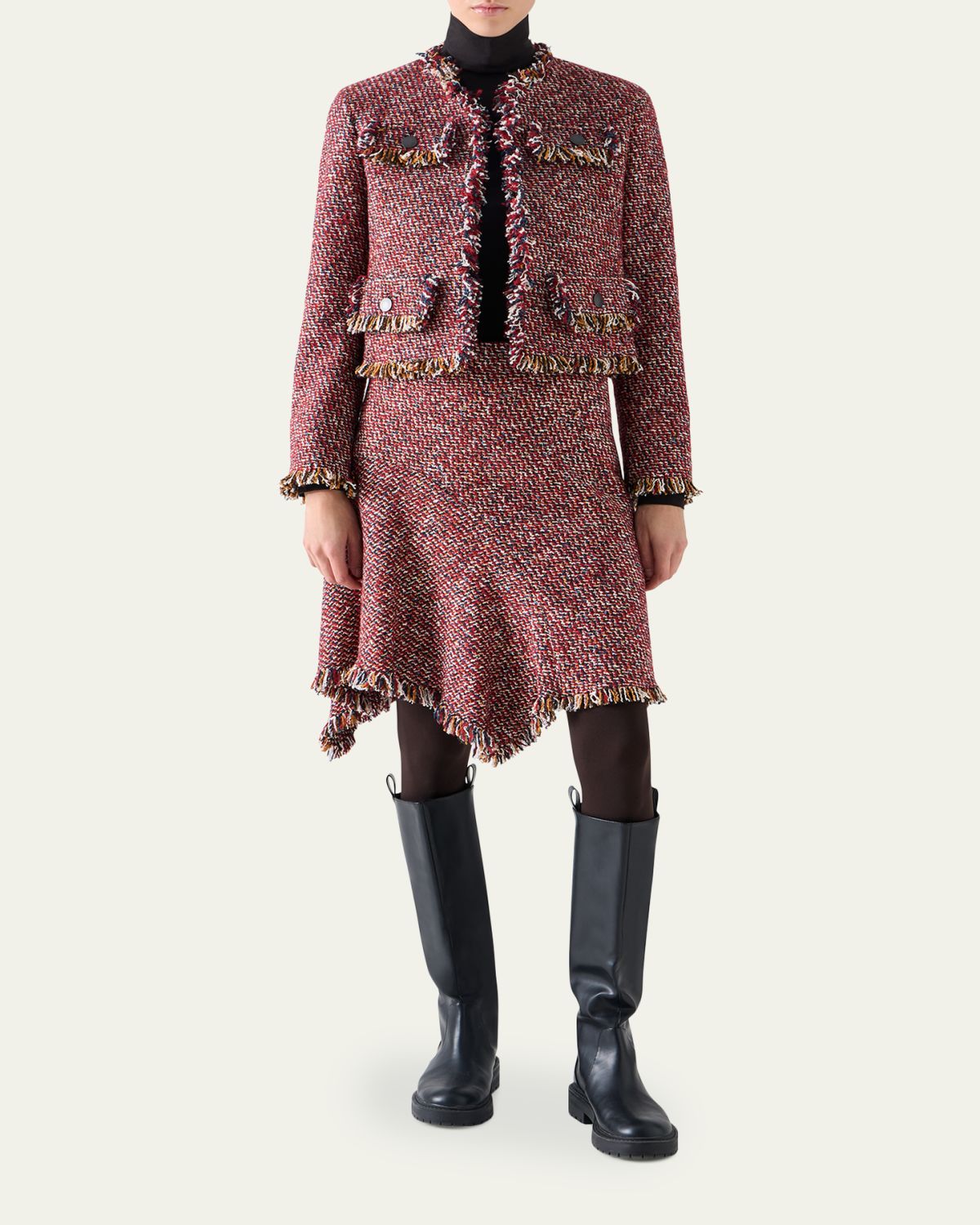 Akris punto Fringed Tweed Open Short Jacket | Thumbnail 2