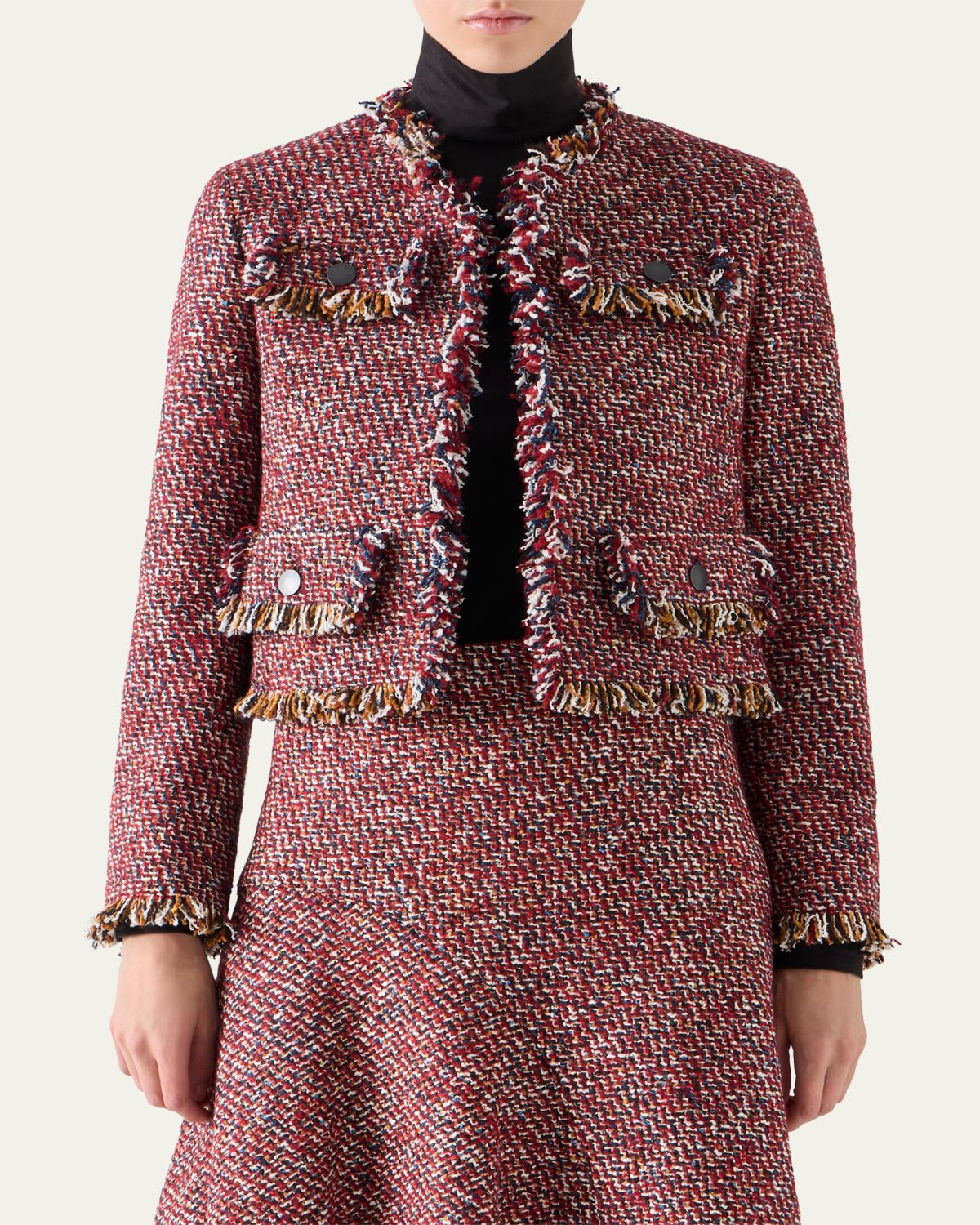 Akris punto Fringed Tweed Open Short Jacket | Thumbnail 4