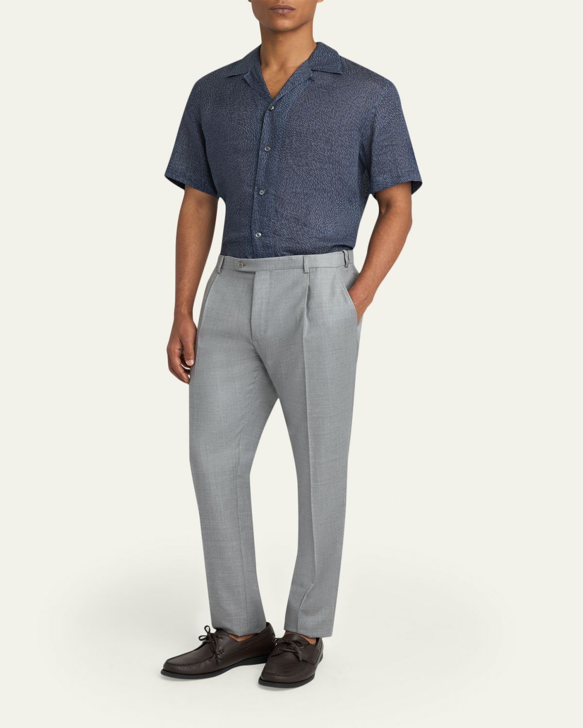 Brioni Men's Linen Pines-Print Camp Shirt | Thumbnail 2