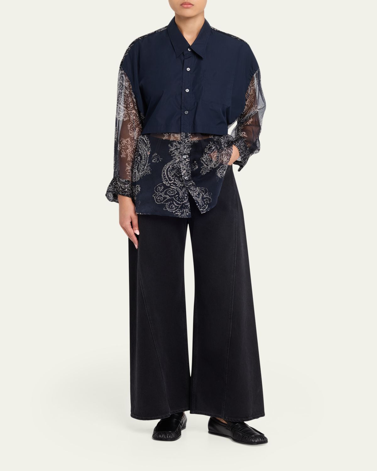 R13 Long-Sleeve Silk Overlay Shirt | Thumbnail 2 R13 Long-Sleeve Silk Overlay Shirt | Thumbnail 2