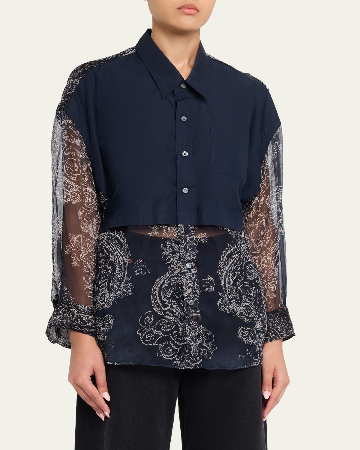 R13 Long-Sleeve Silk Overlay Shirt | Thumbnail 4 R13 Long-Sleeve Silk Overlay Shirt | Thumbnail 4