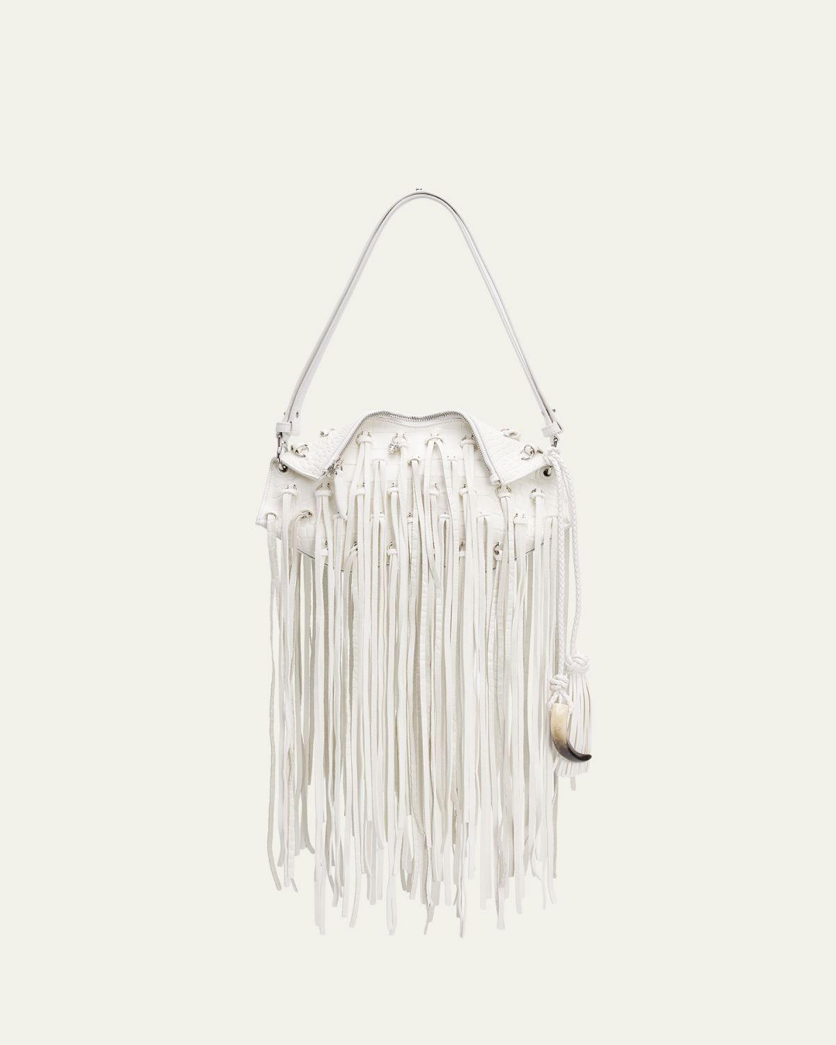 McQueen Fringed Croc-Embossed Leather Shoulder Bag