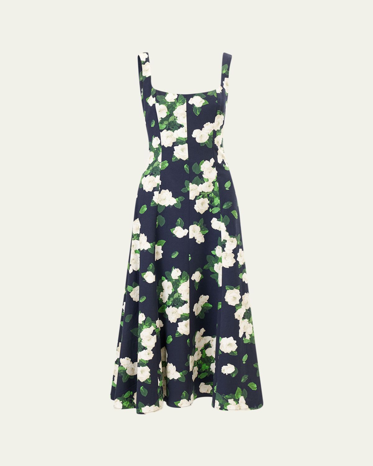 Carolina Herrera Sleeveless Square-Neck Rose-Print Paneled Midi Dress