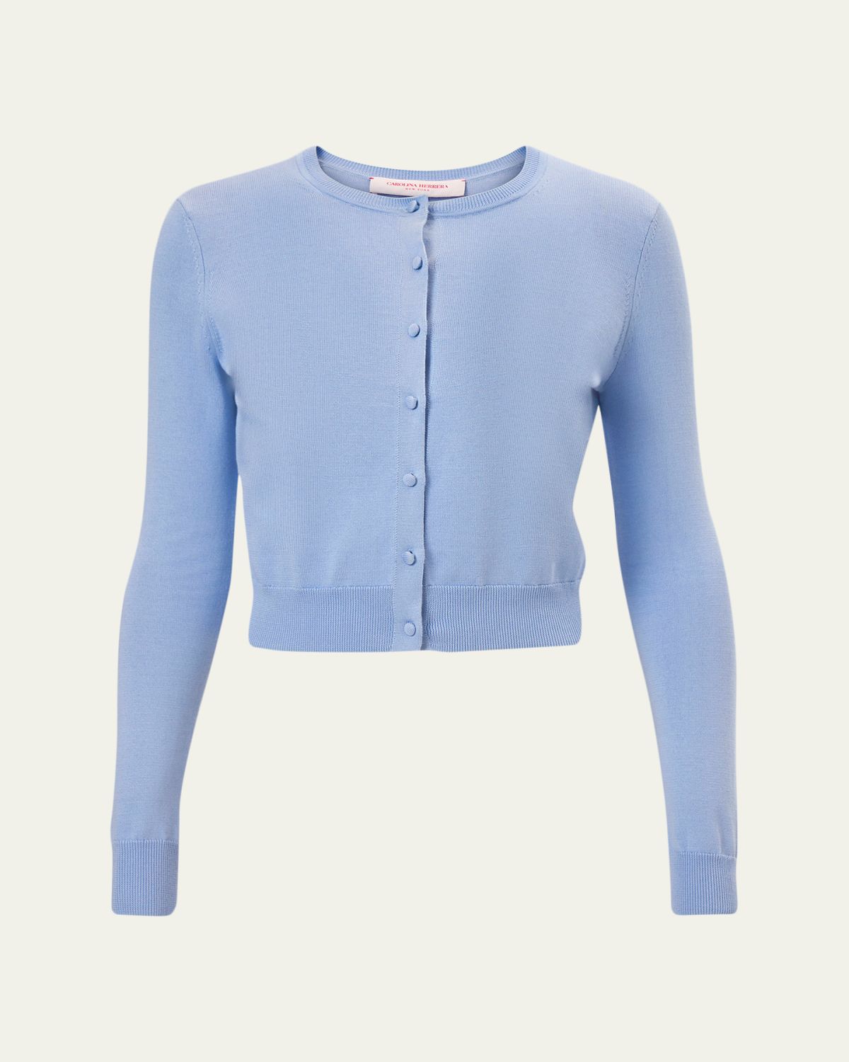 Carolina Herrera Silk-Cotton Crewneck Cardigan
