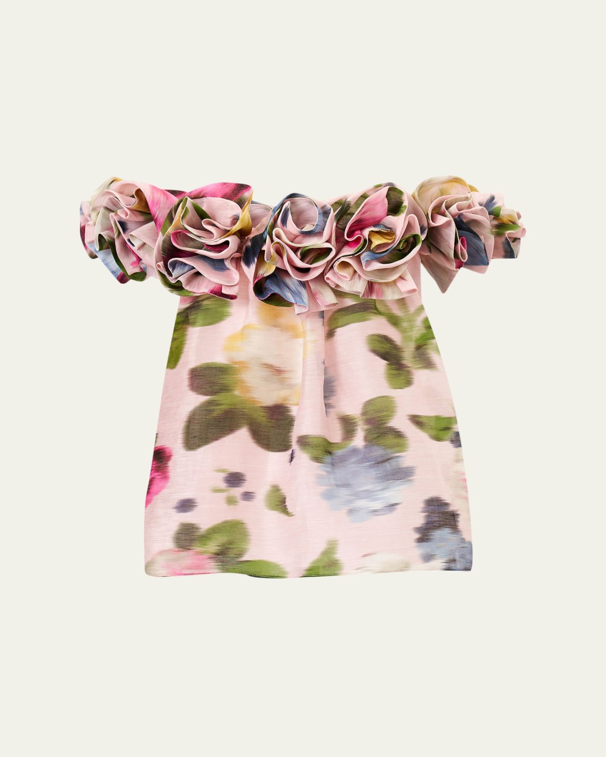 Carolina Herrera Rosette Off-The-Shoulder Floral Silk Blouse