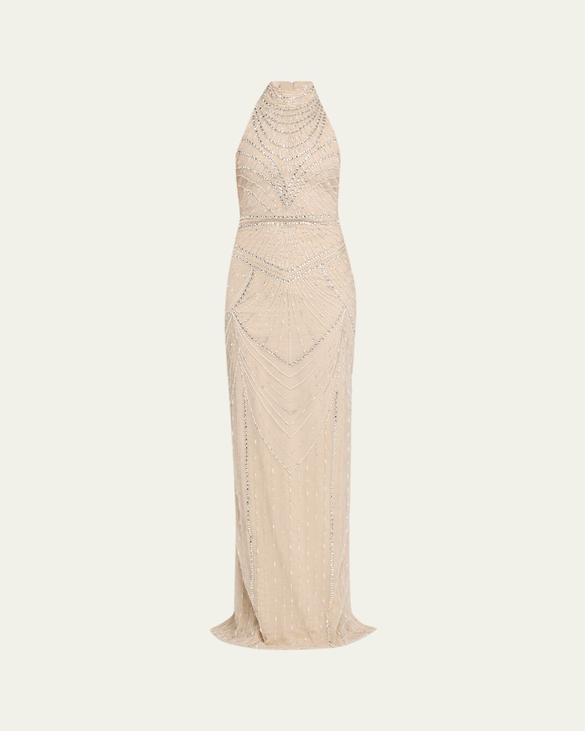 Pamella Roland Embroidered Tulle Halter Gown