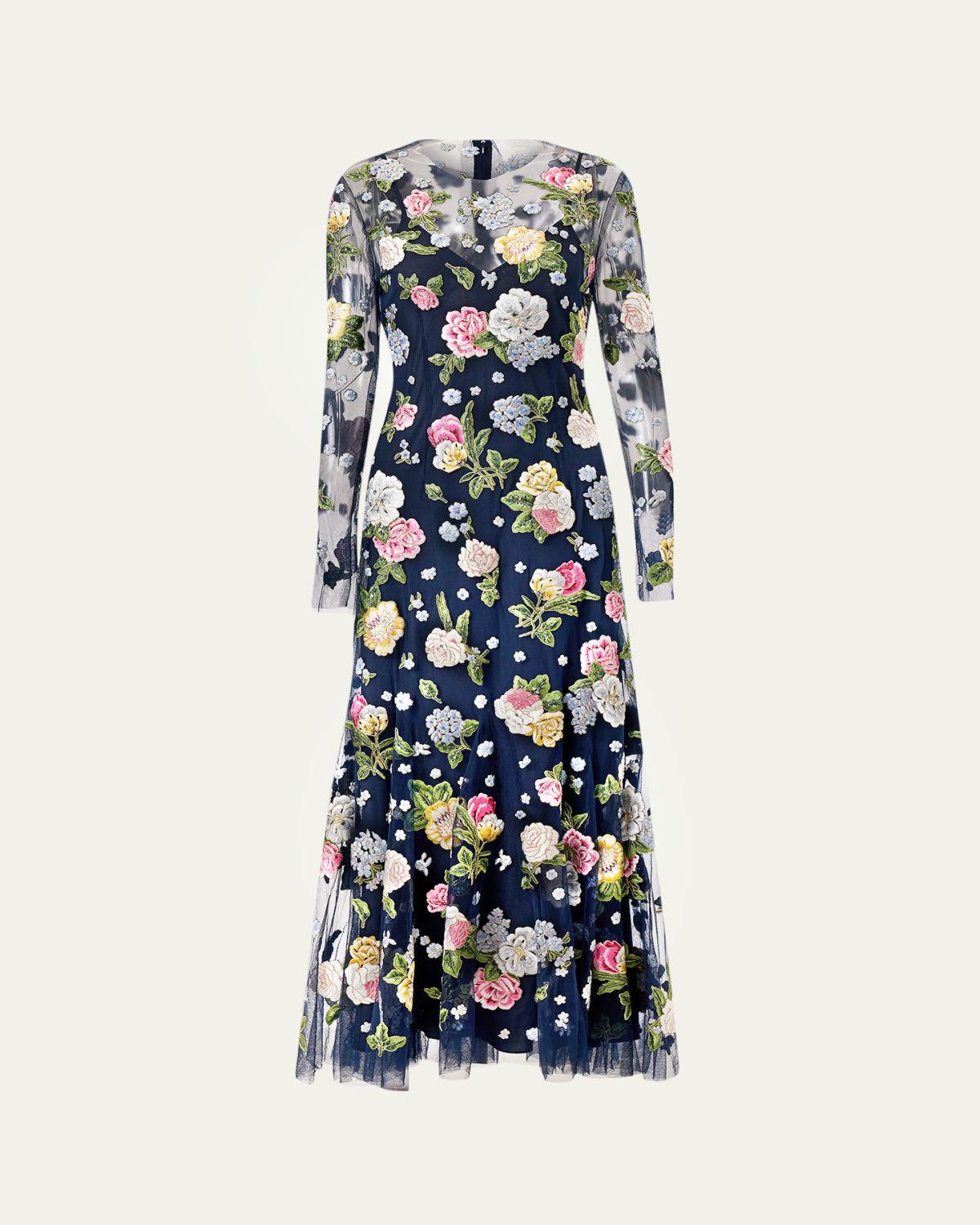 Carolina Herrera Floral Embroidered Tulle Long-Sleeve Midi Dress | Thumbnail 5 Carolina Herrera Floral Embroidered Tulle Long-Sleeve Midi Dress | Thumbnail 5