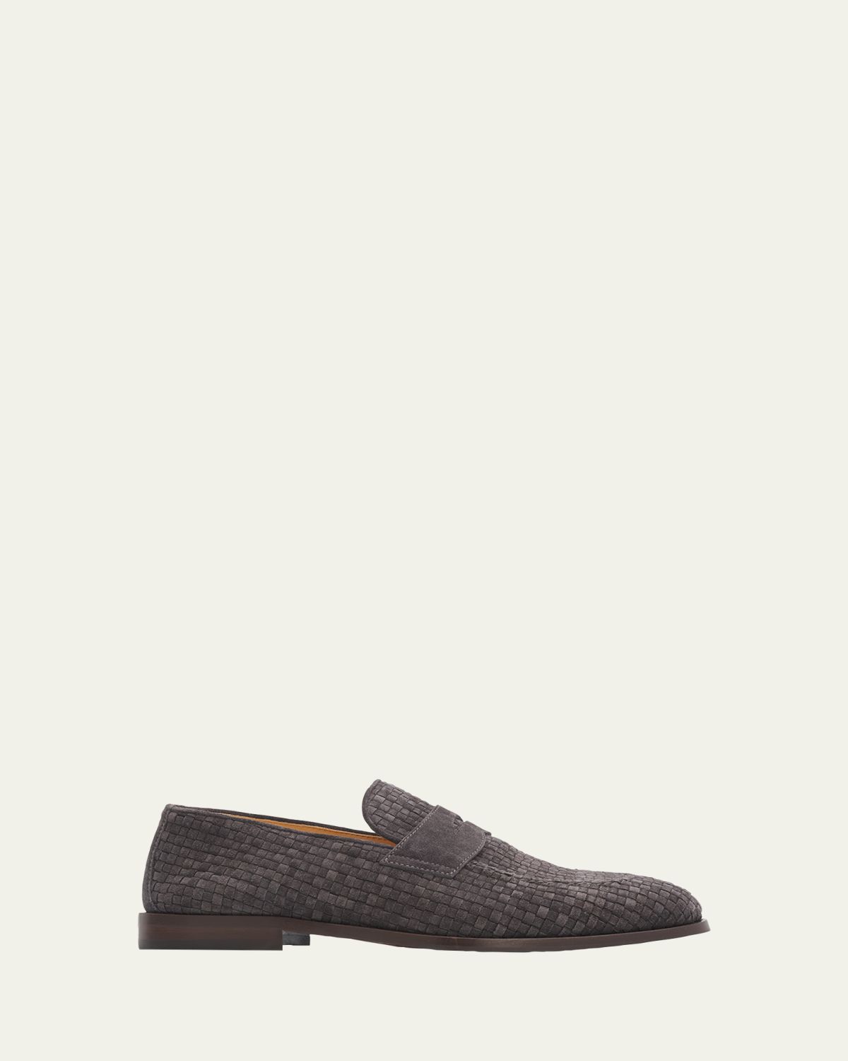 Brunello Cucinelli Men's Woven Suede Penny Loafers | Thumbnail 3