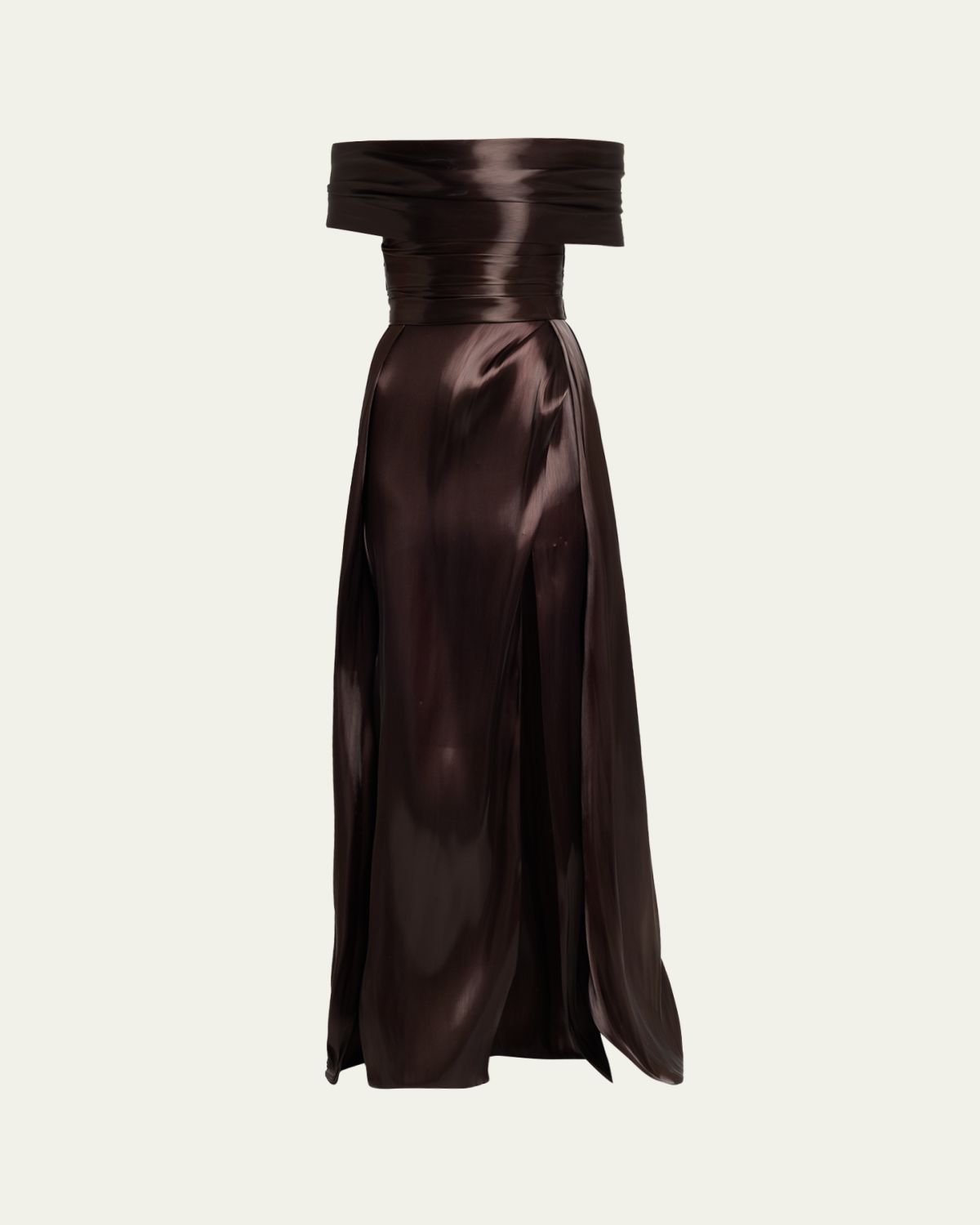 Pamella Roland Liquid Organza Off-The-Shoulder Slit Gown