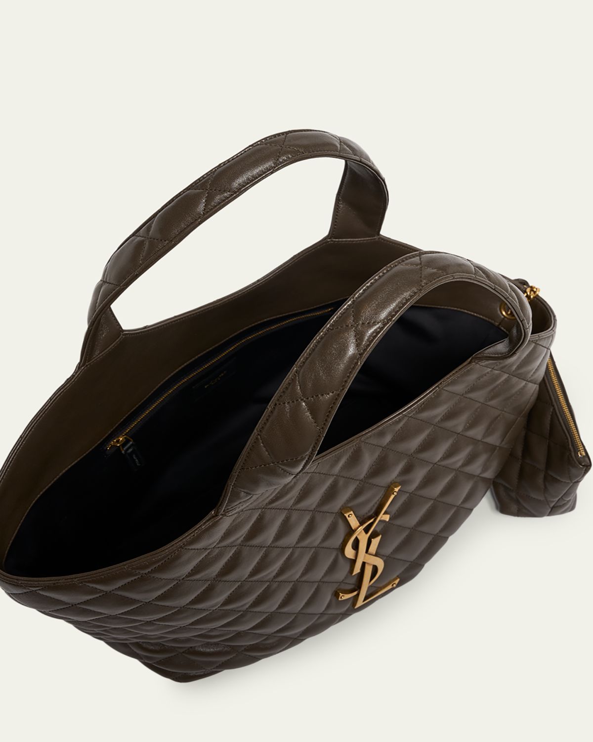 Saint Laurent Icare Medium Tote Bag in Lambskin Leather - side view in Black