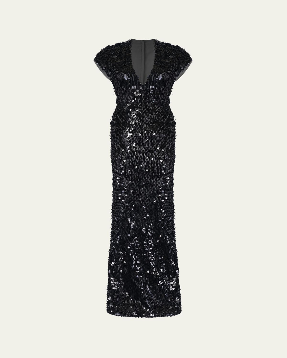 Gaurav Gupta Plunging Fringed Cap-Sleeve Column Gown