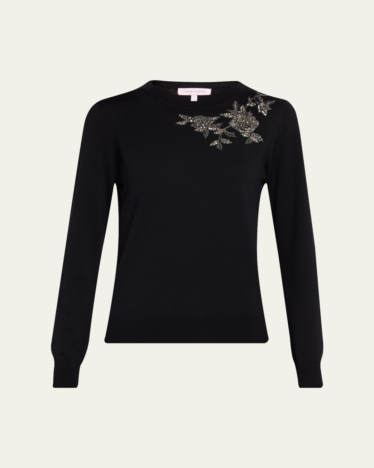 Carolina Herrera Flower Beaded Silk-Cotton Crewneck Sweater | Thumbnail 6