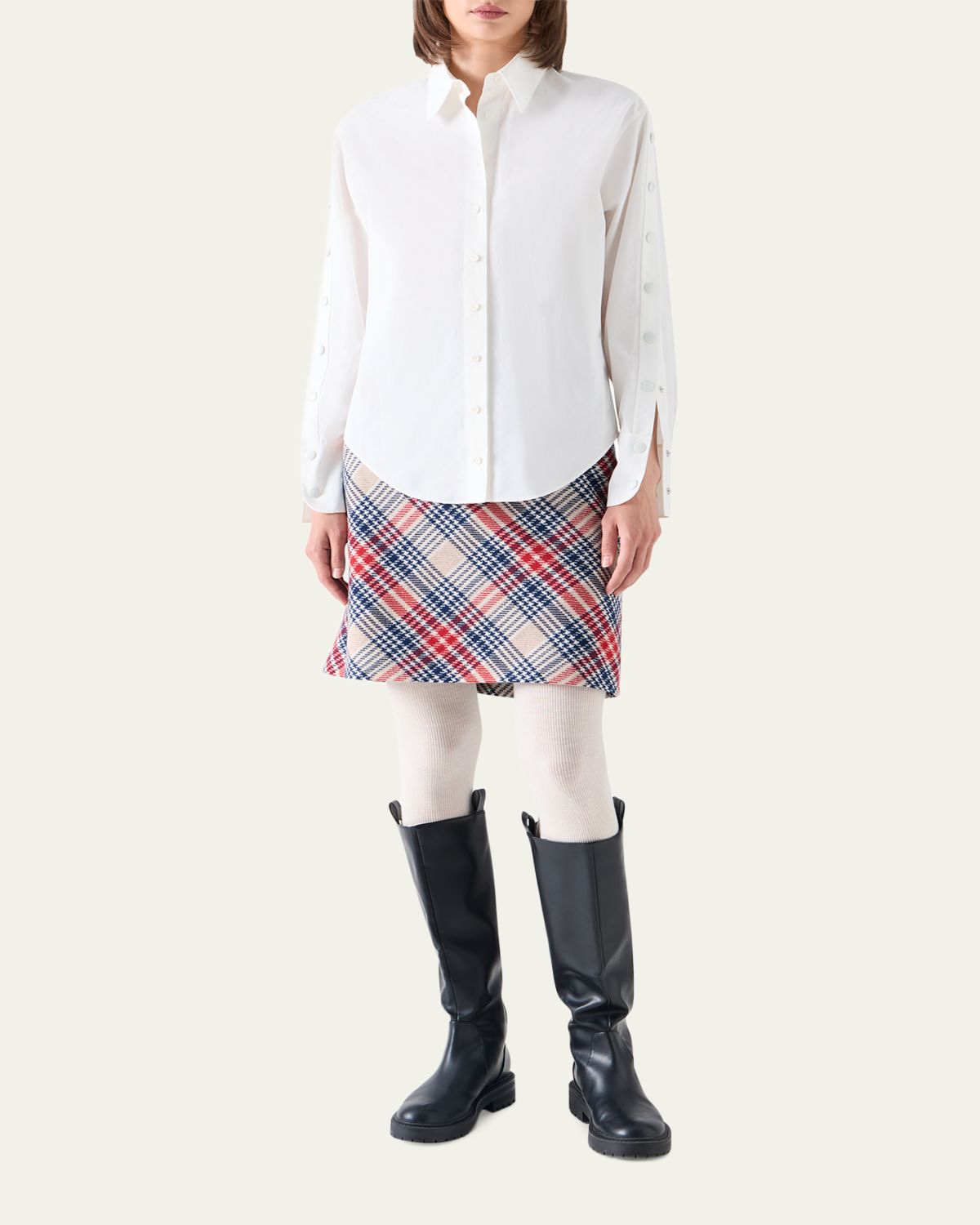 Akris punto Snap-Sleeve Cotton Poplin Button-Down Blouse | Thumbnail 2