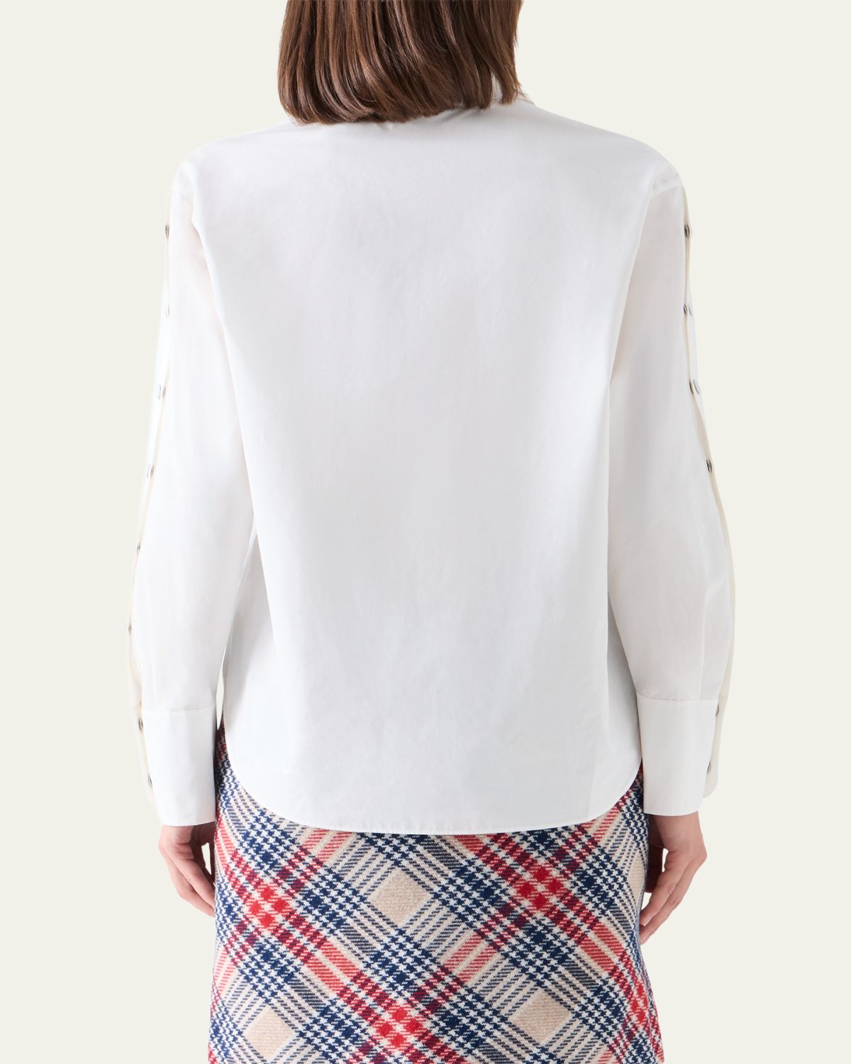 Akris punto Snap-Sleeve Cotton Poplin Button-Down Blouse | Thumbnail 3