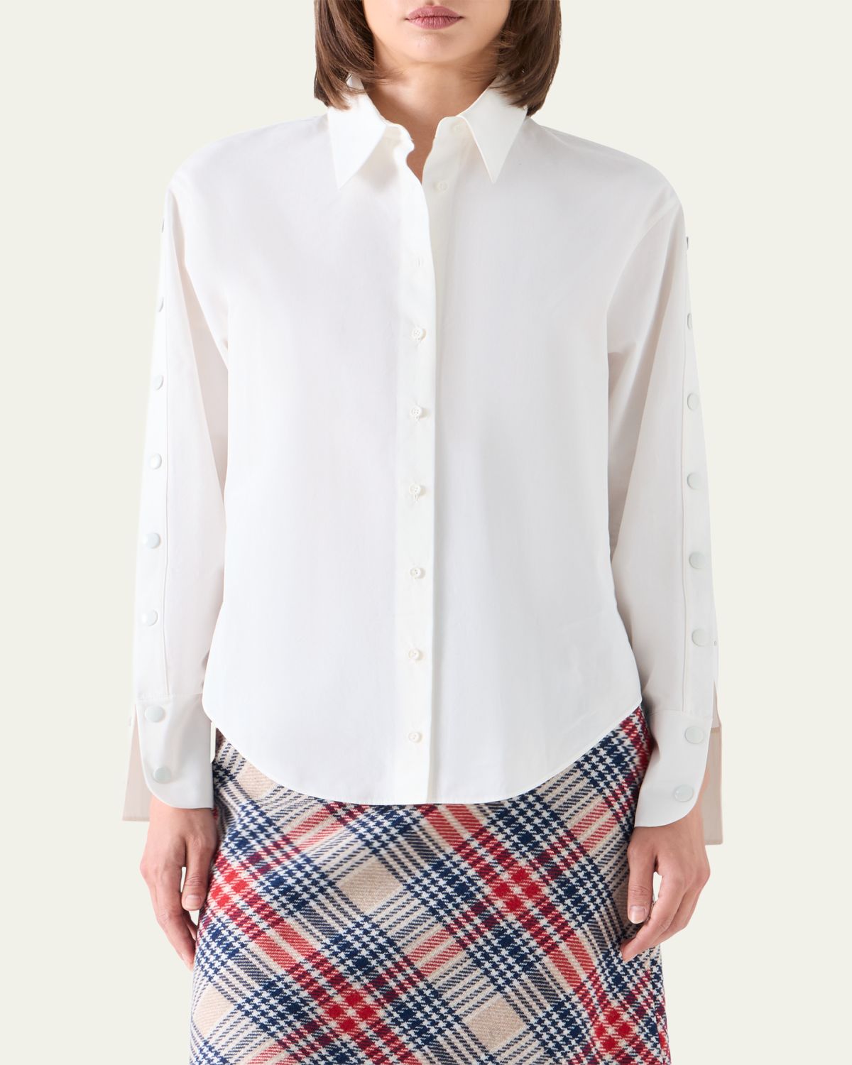 Akris punto Snap-Sleeve Cotton Poplin Button-Down Blouse | Thumbnail 4