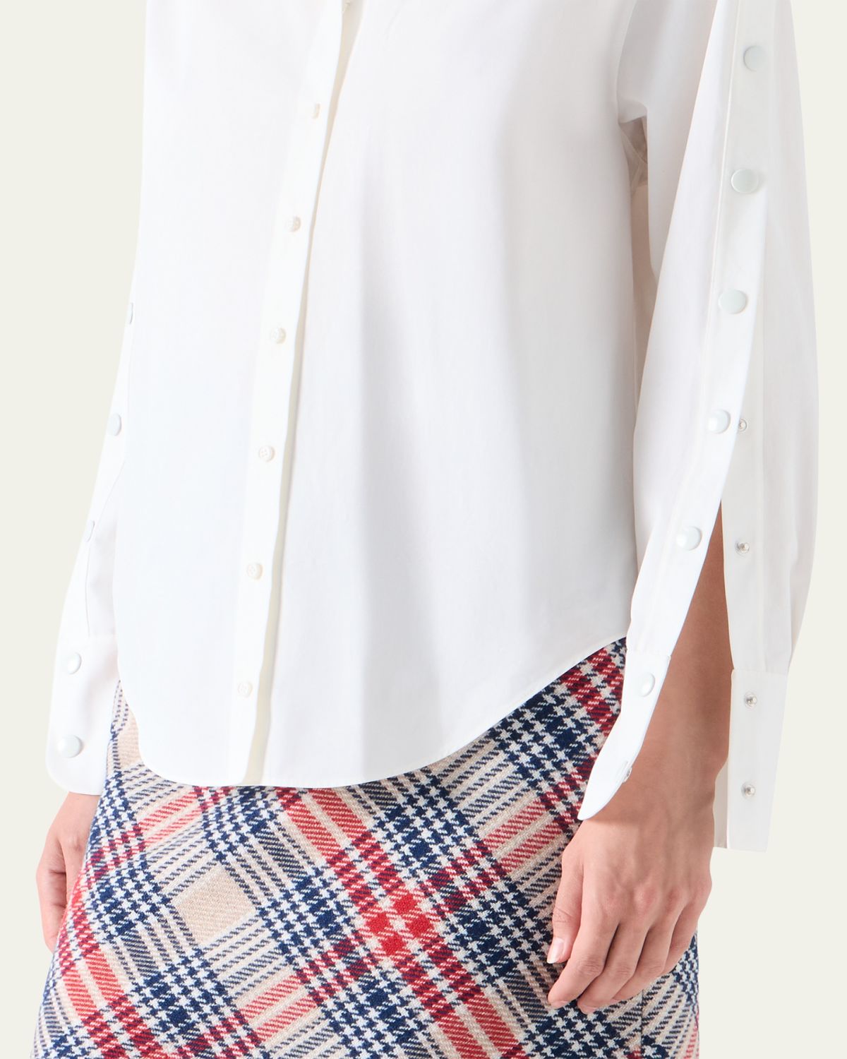 Akris punto Snap-Sleeve Cotton Poplin Button-Down Blouse | Thumbnail 5