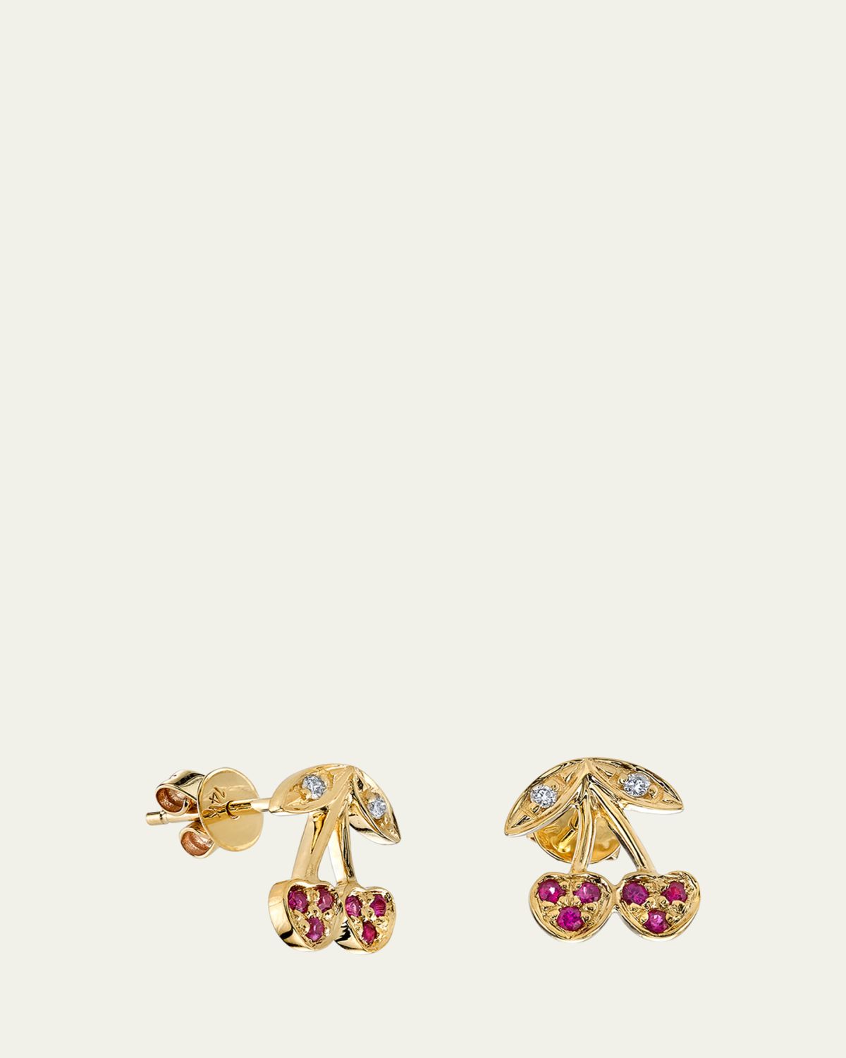 Sydney Evan 14K Diamond and Ruby Cherry Stud Earring, Single | Thumbnail 3