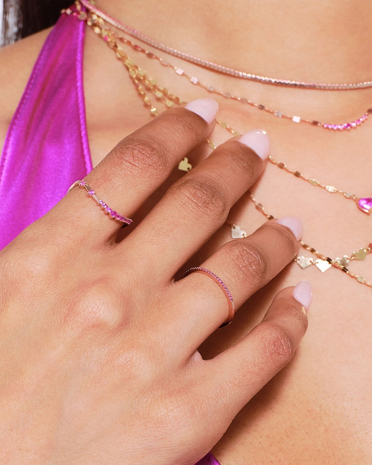 Lana Thin Pink Sapphire Stack Ring, Size | Thumbnail 2 Lana Thin Pink Sapphire Stack Ring, Size | Thumbnail 2
