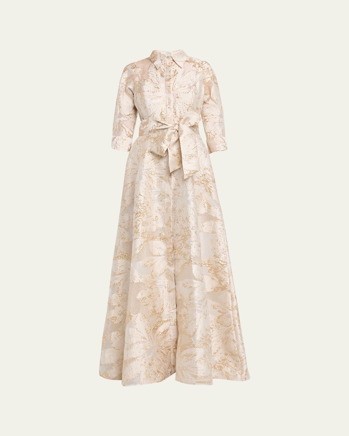 Rickie Freeman for Teri Jon Metallic Jacquard Midi Shirtdress