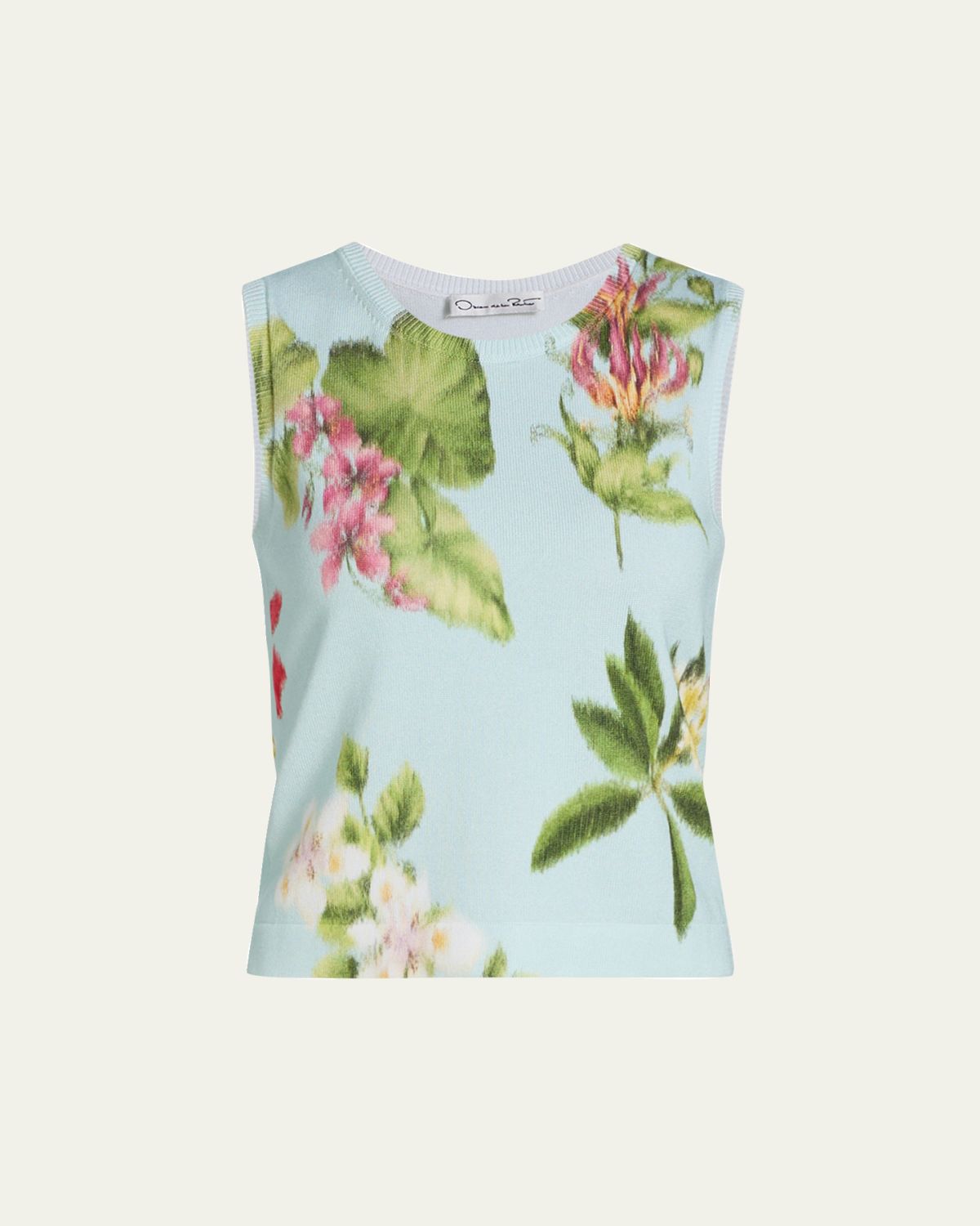 Oscar de la Renta Floral-Print Cotton Knit Sleeveless Top | Thumbnail 5 Oscar de la Renta Floral-Print Cotton Knit Sleeveless Top | Thumbnail 5