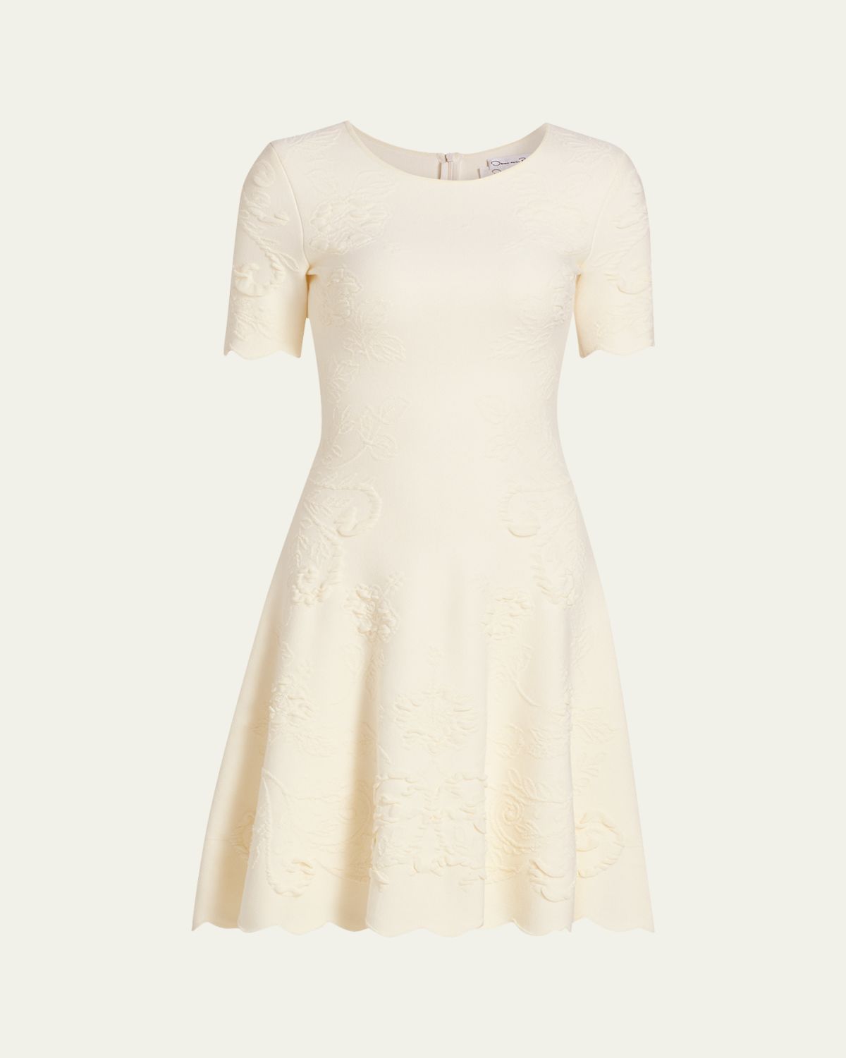 Oscar de la Renta Floral Jacquard Knit Short-Sleeve Mini Dress