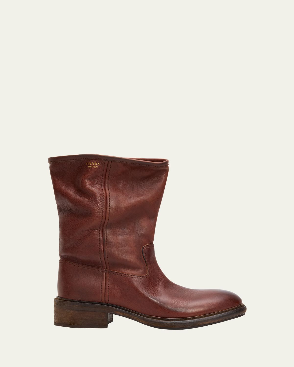 Prada 45mm Vintage-Effect Leather Mid-Calf Boots | Thumbnail 6