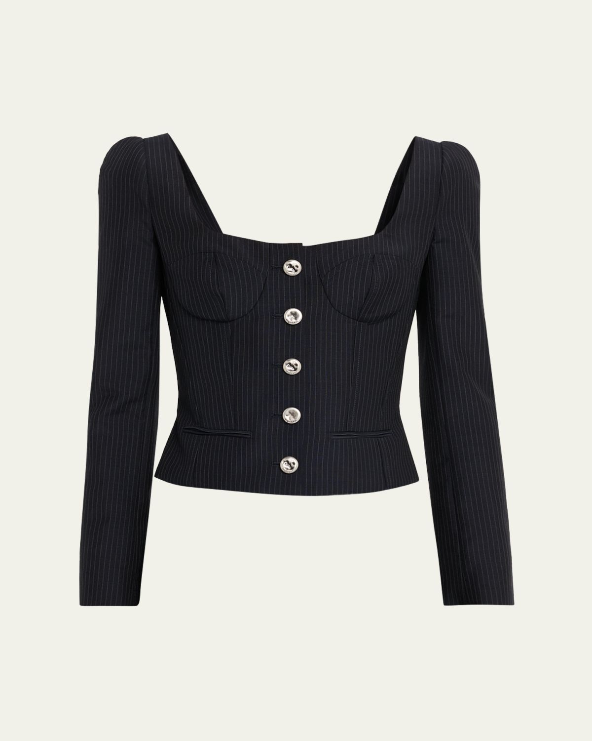 McQueen Square-Neck Pinstripe Bustier Jacket | Thumbnail 6